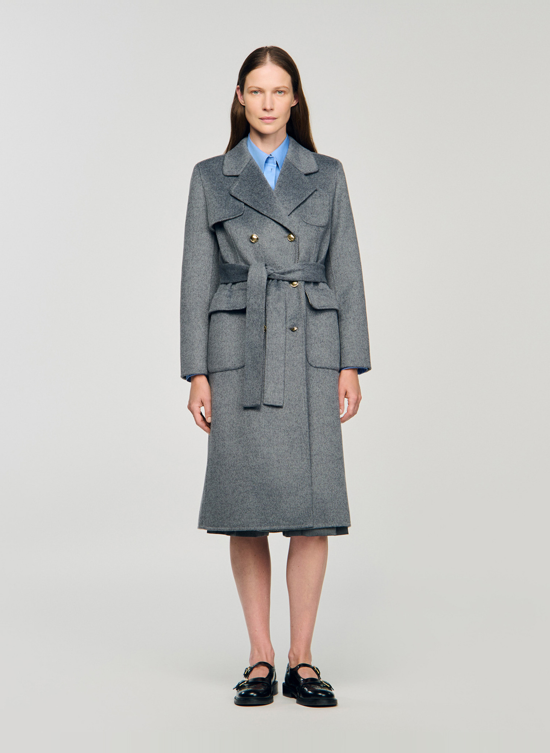 Manteau long en laine mélangée SANDRO Gris