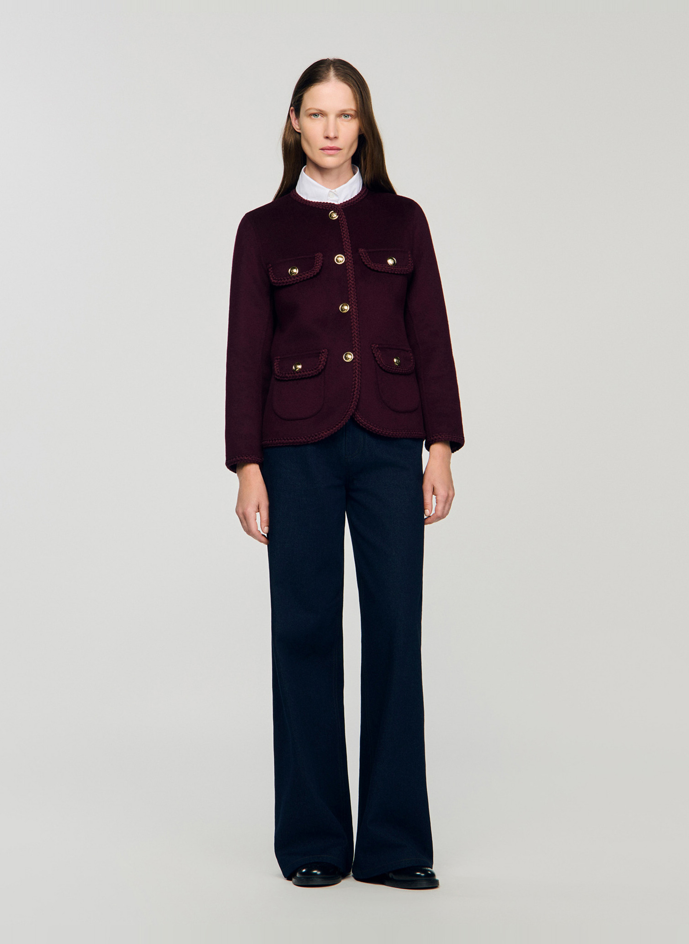 Manteau droit en laine mélangée SANDRO Rouge