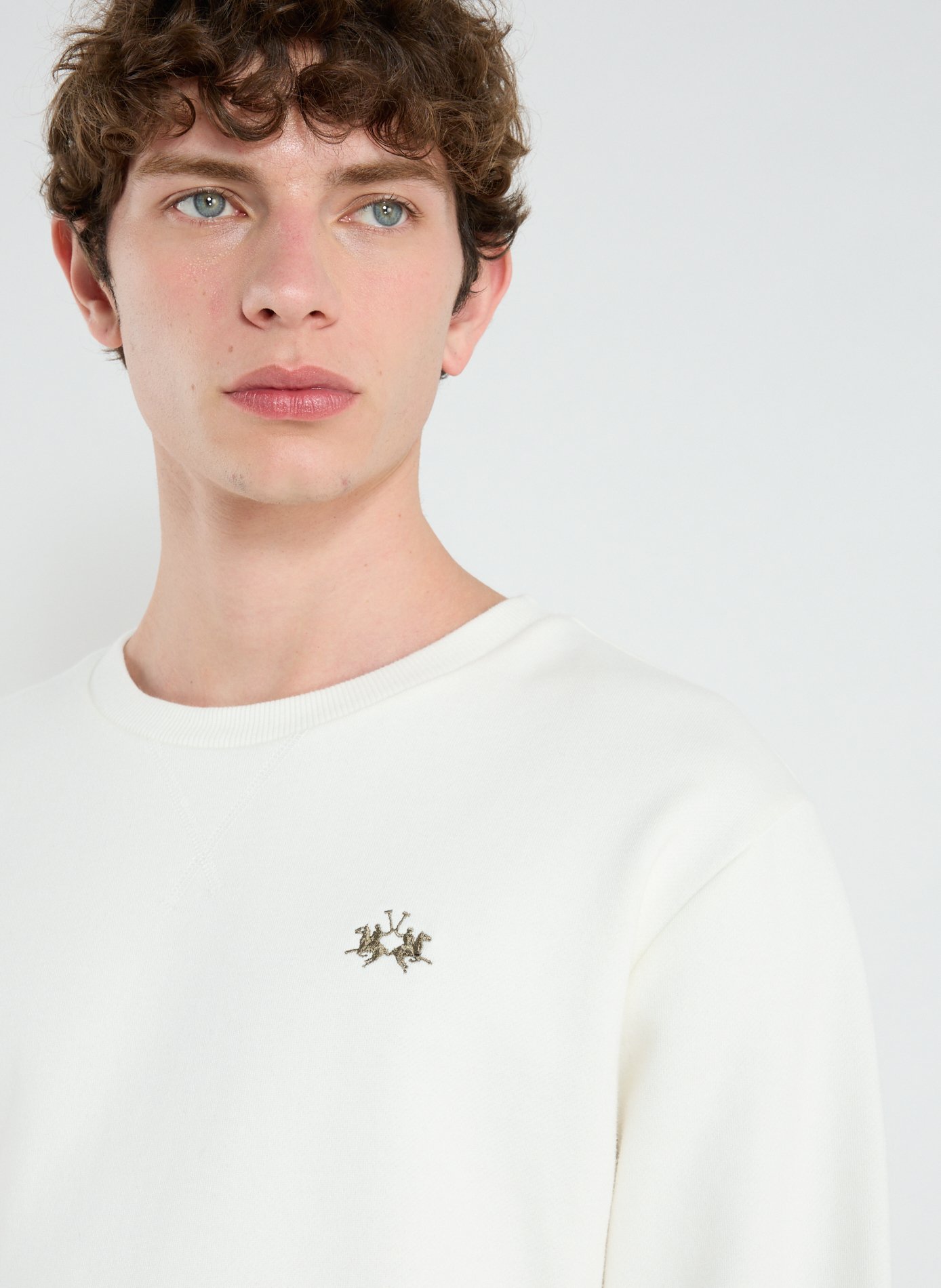 Pull droit col rond en coton LA MARTINA Blanc