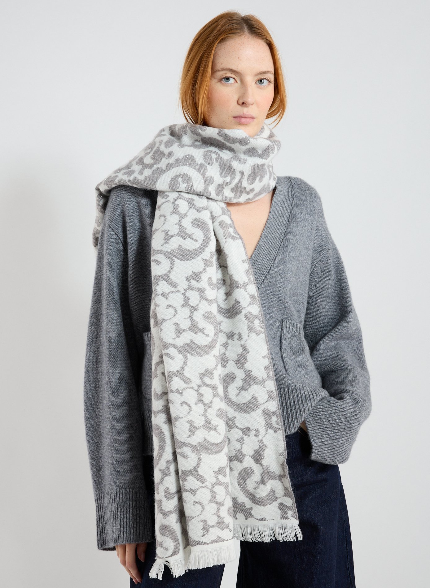 Jacquard-print scarf AU PRINTEMPS PARIS Grey