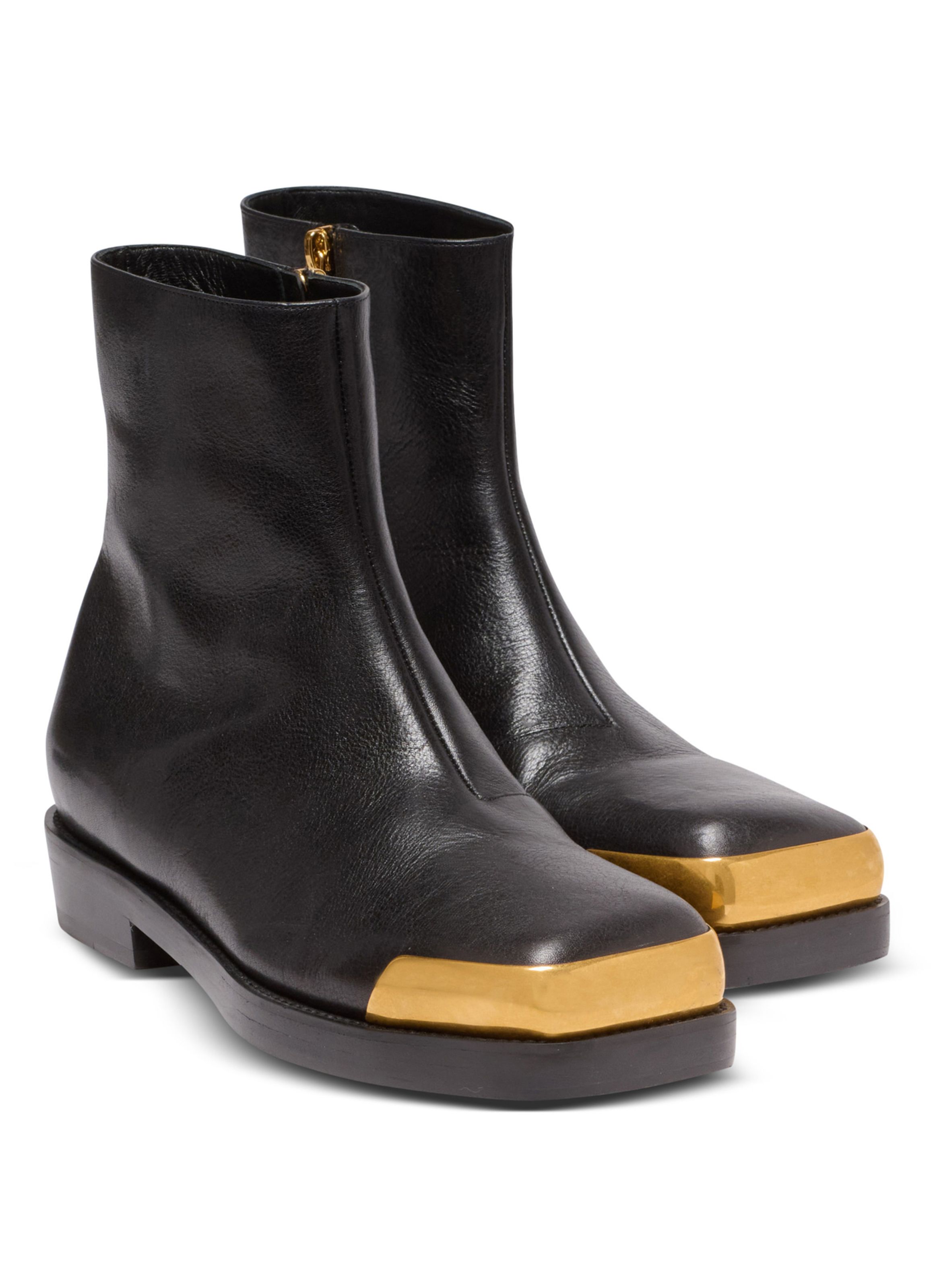 Boots bouts carrés en cuir texturé BALMAIN Noir