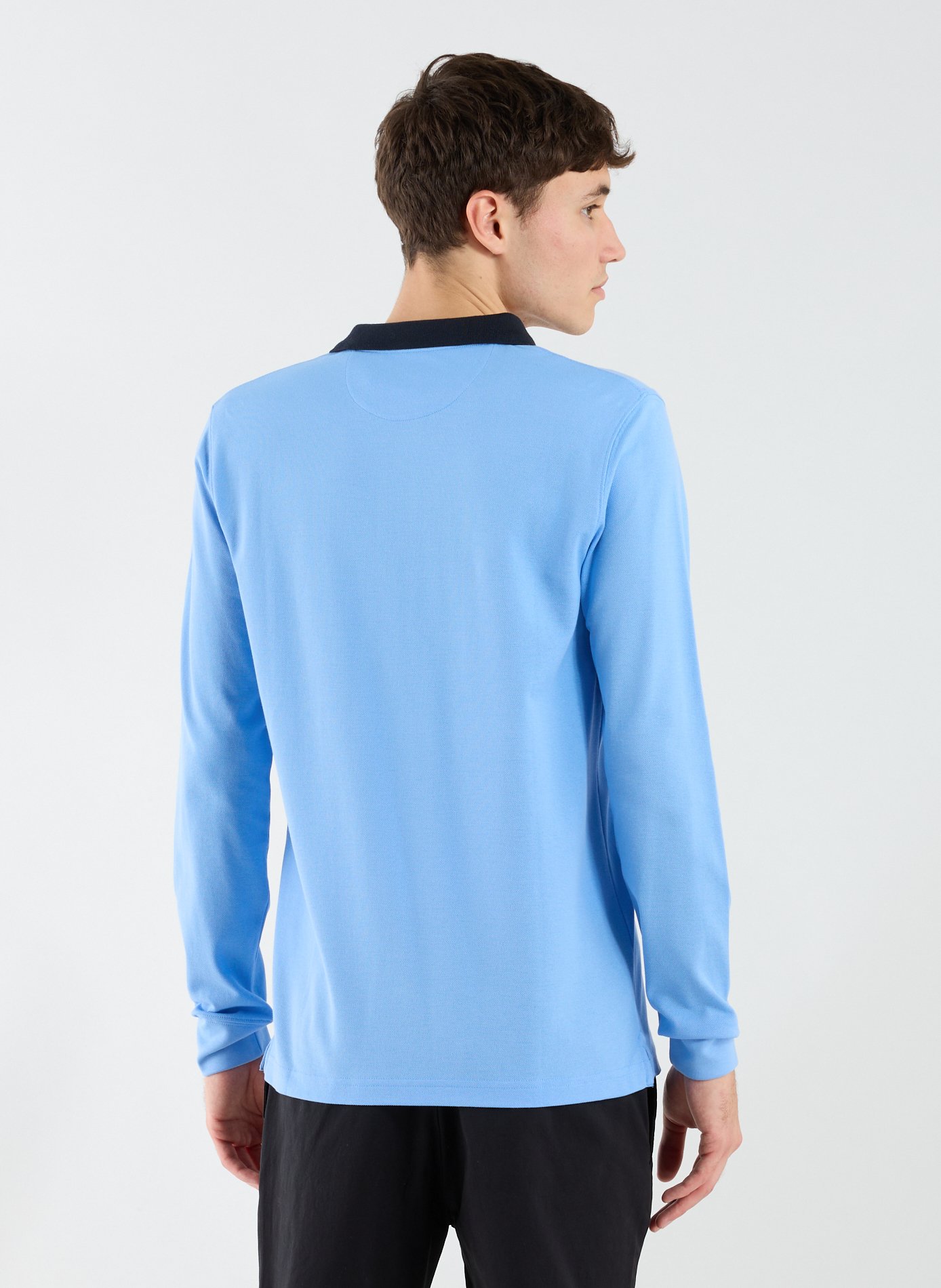 Long-sleeved cotton polo shirt EDEN PARK Blue