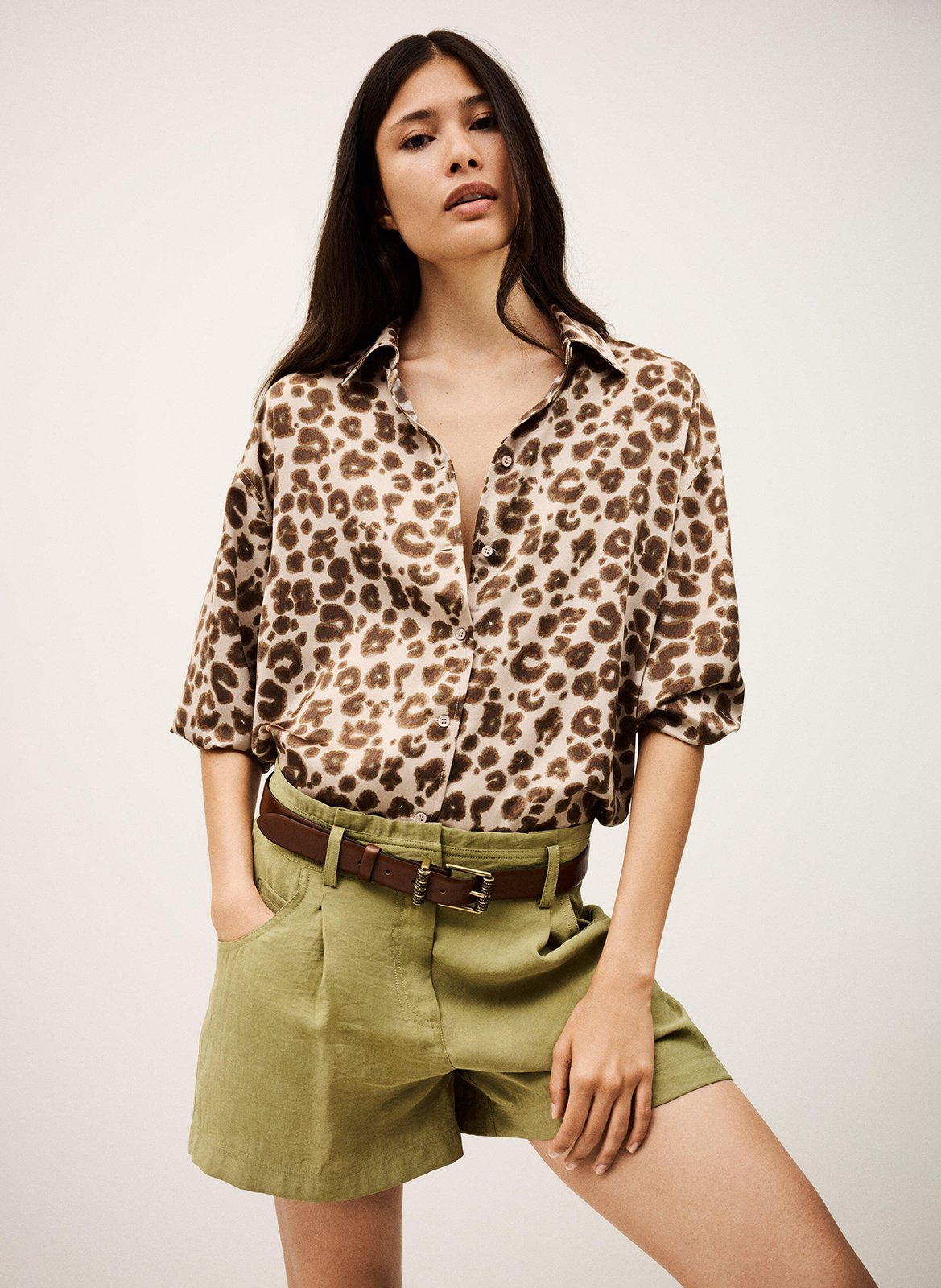 Chemise col classique à imprimé léopard billie BA&SH Beige