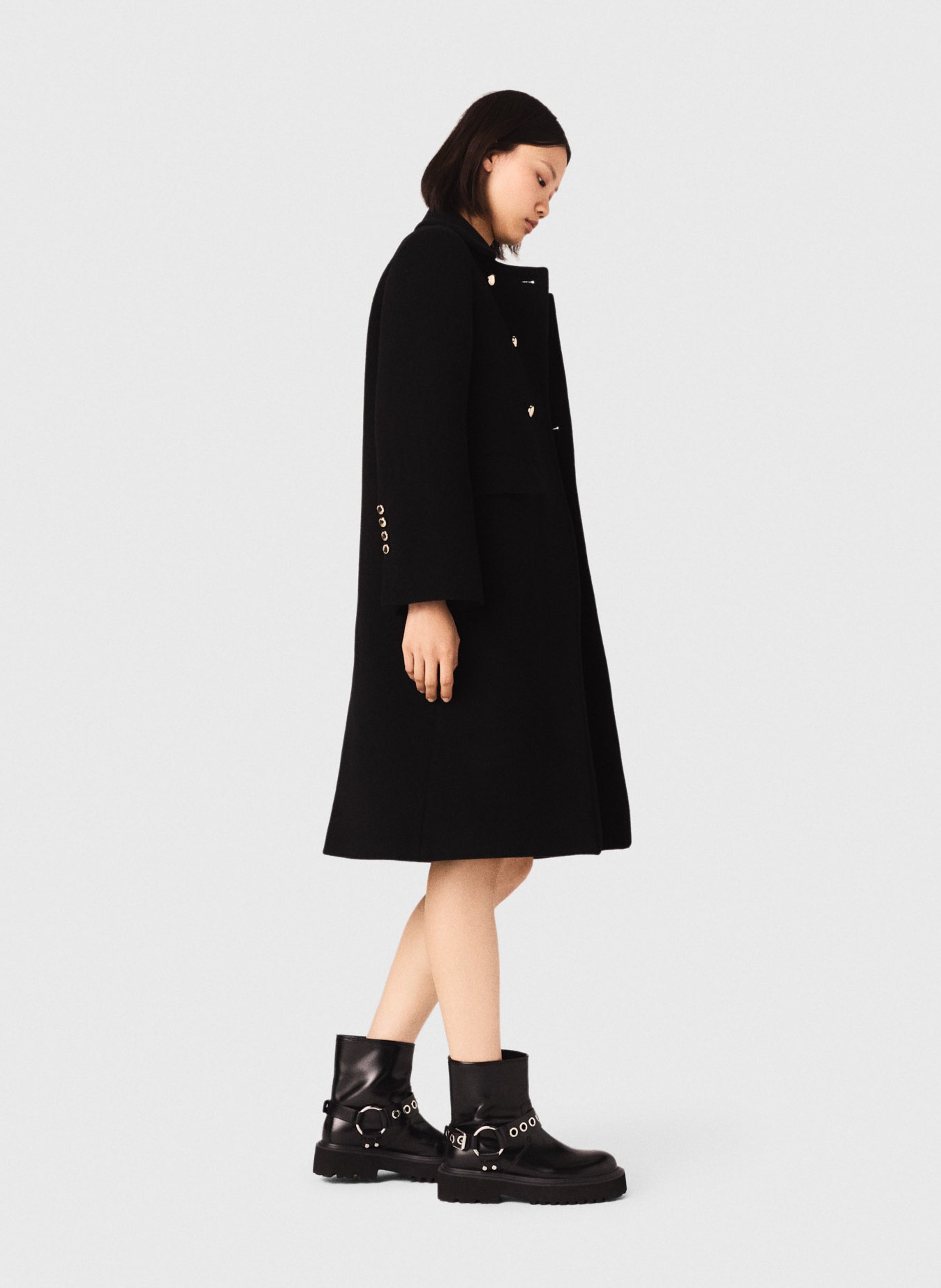 Manteau col classique en laine mélangée MAJE Noir