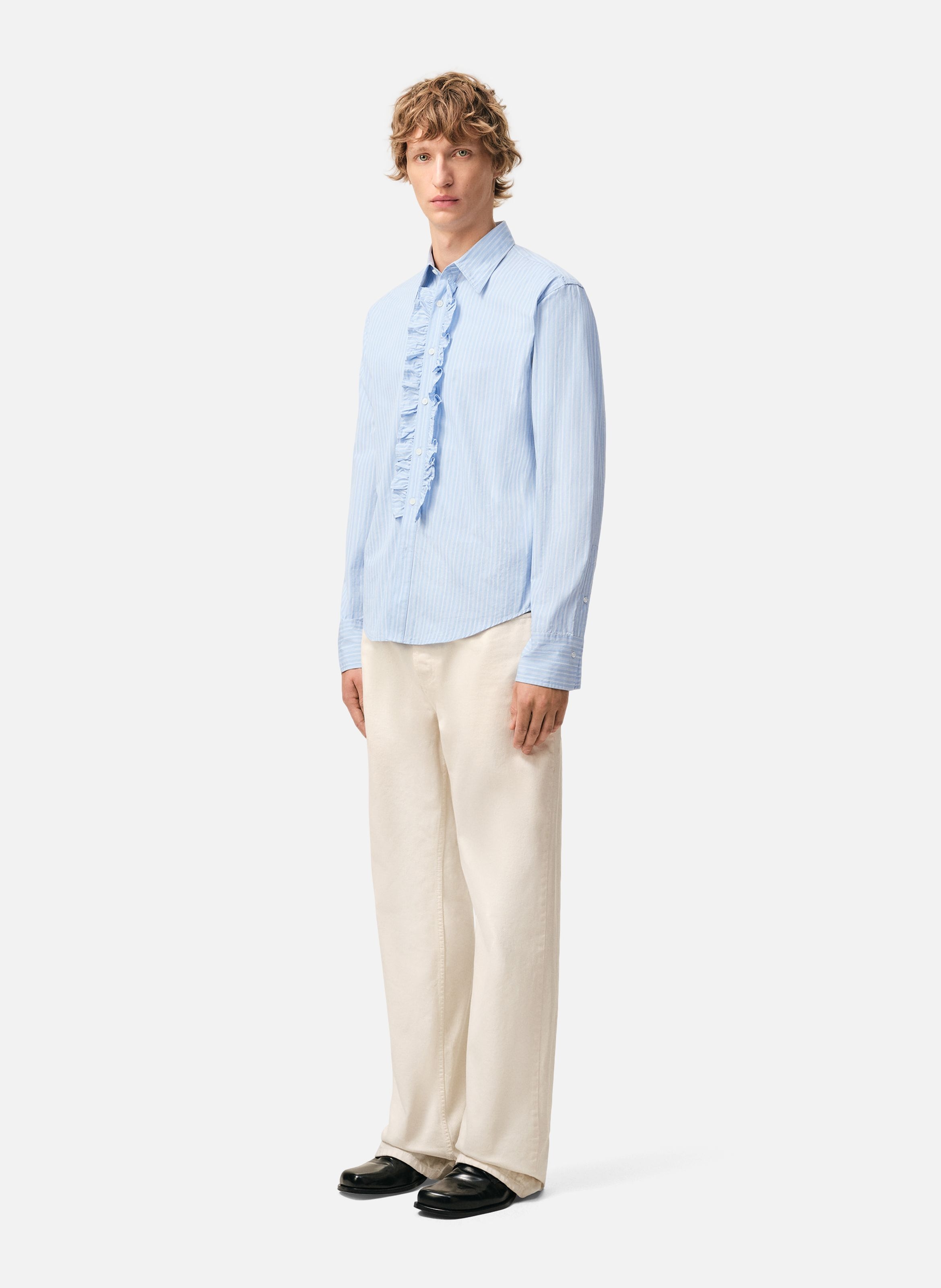 Chemise jabot ajustée manches longues en coton AMI PARIS Bleu