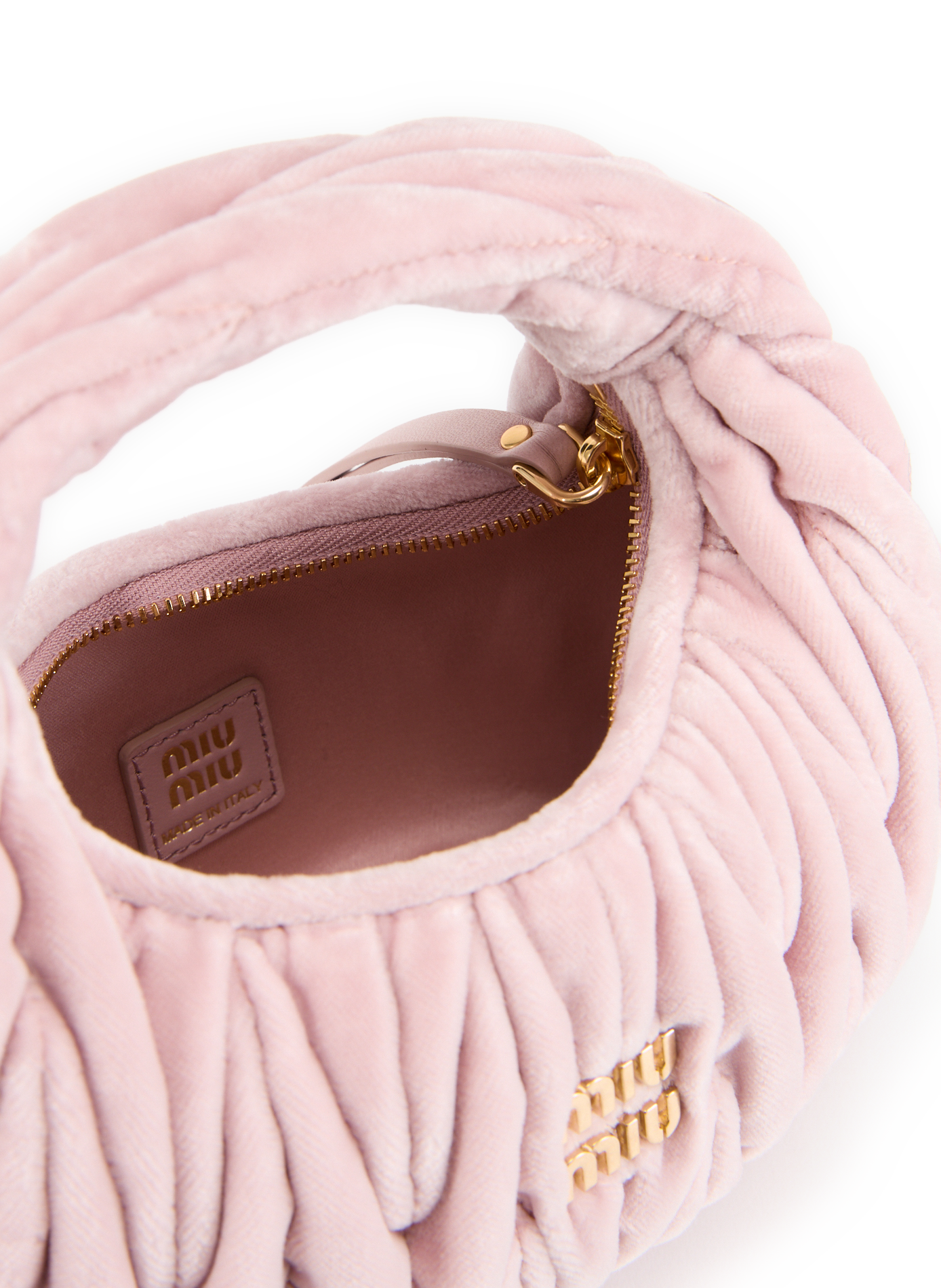 Sac à main velours en coton et cuir MIU MIU Rose