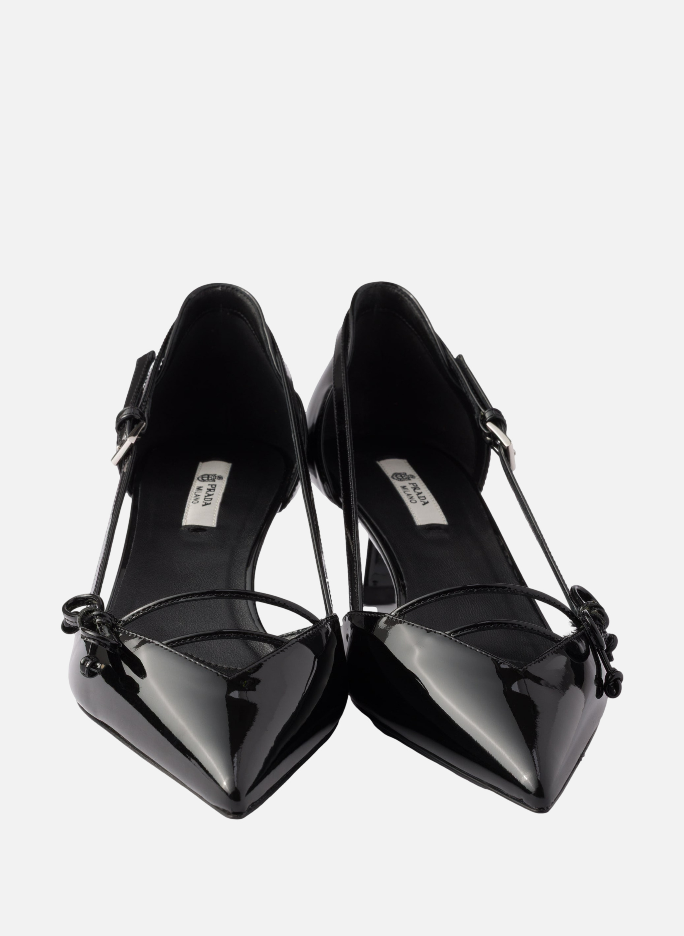 Escarpins ouverts en cuir verni PRADA Noir