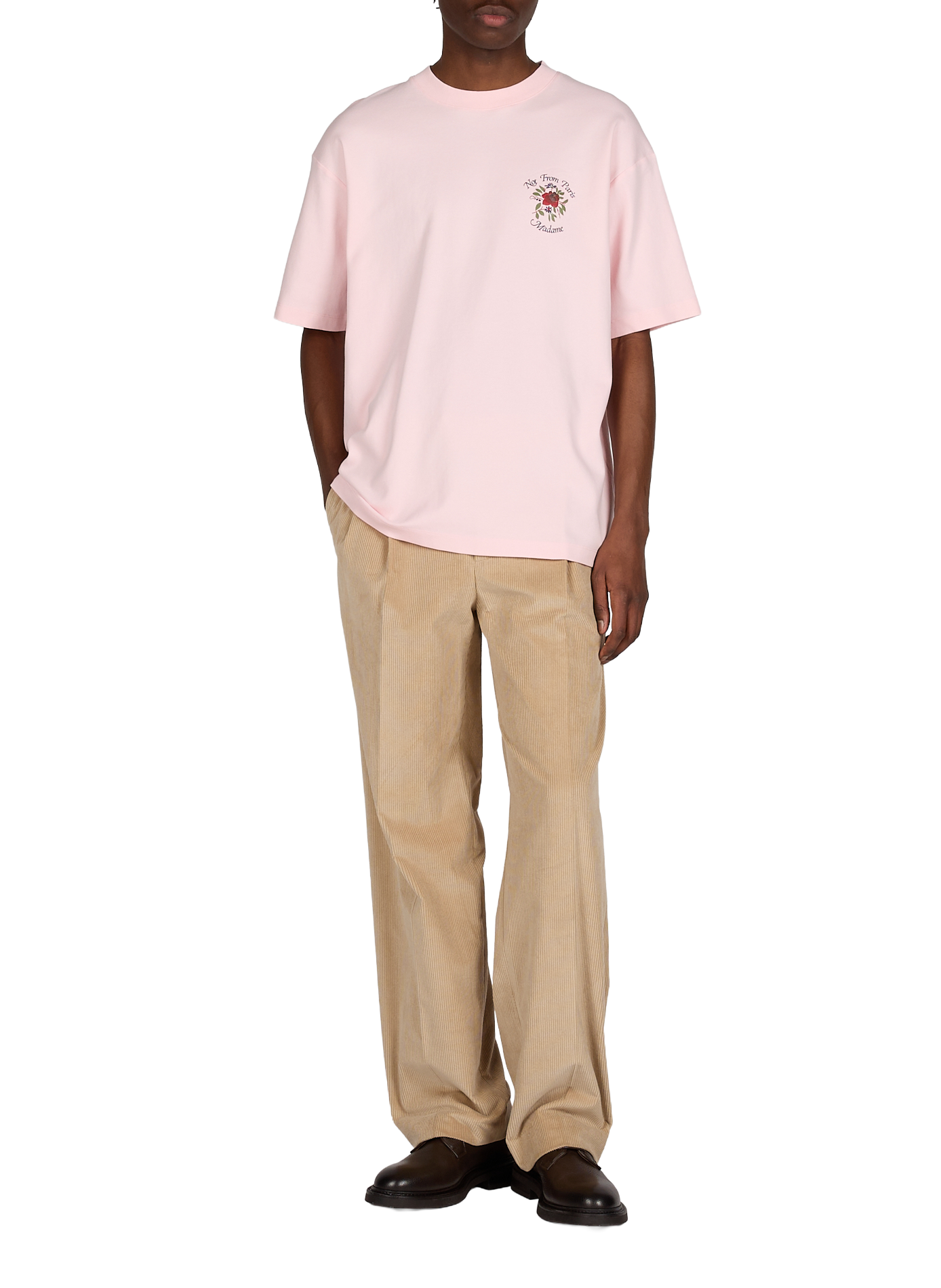 Round neck cotton T-shirt with screen print DROLE DE MONSIEUR Pink