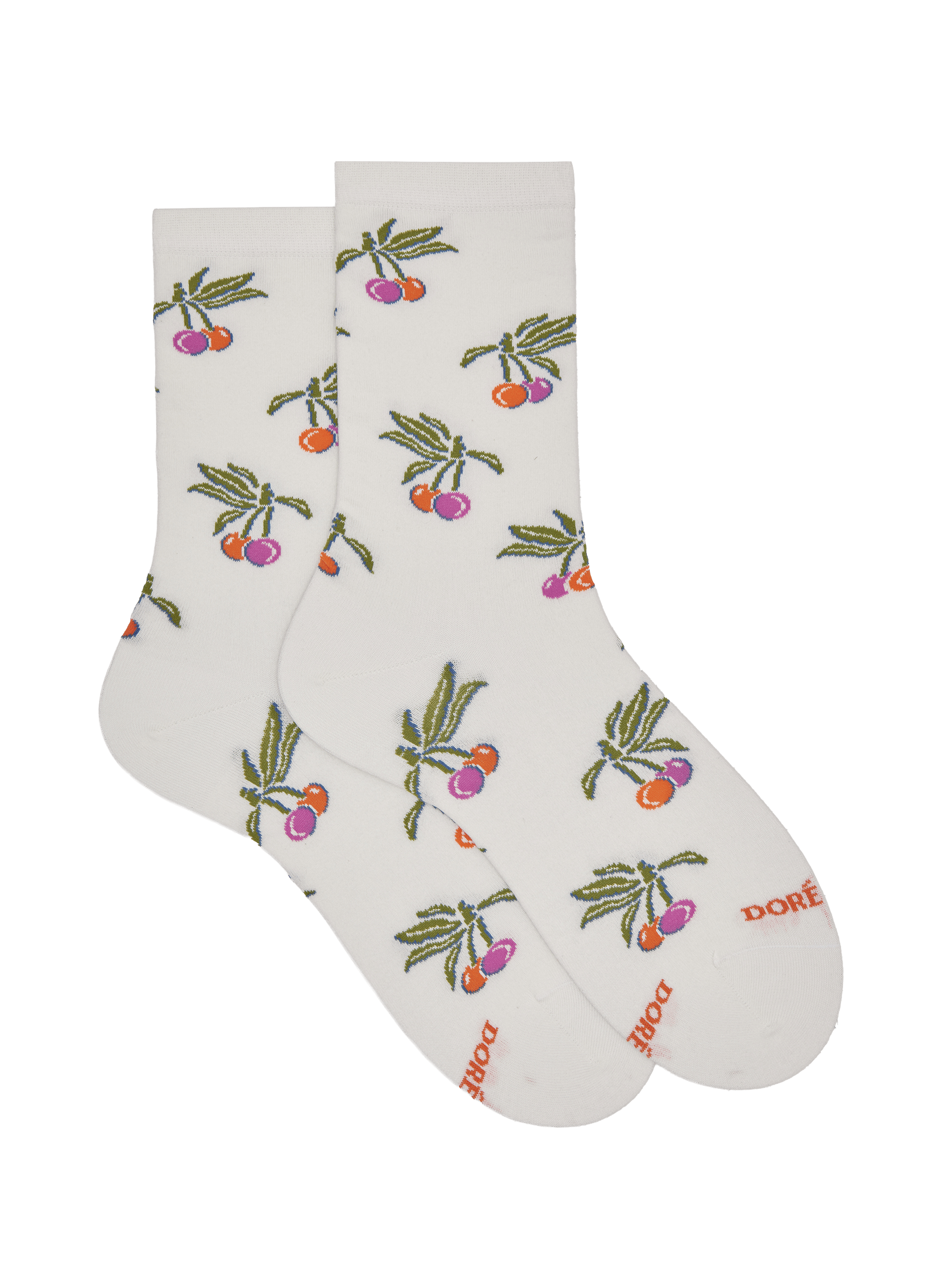 Mid-high cherry patterned cotton blend socks DORÉ DORÉ White