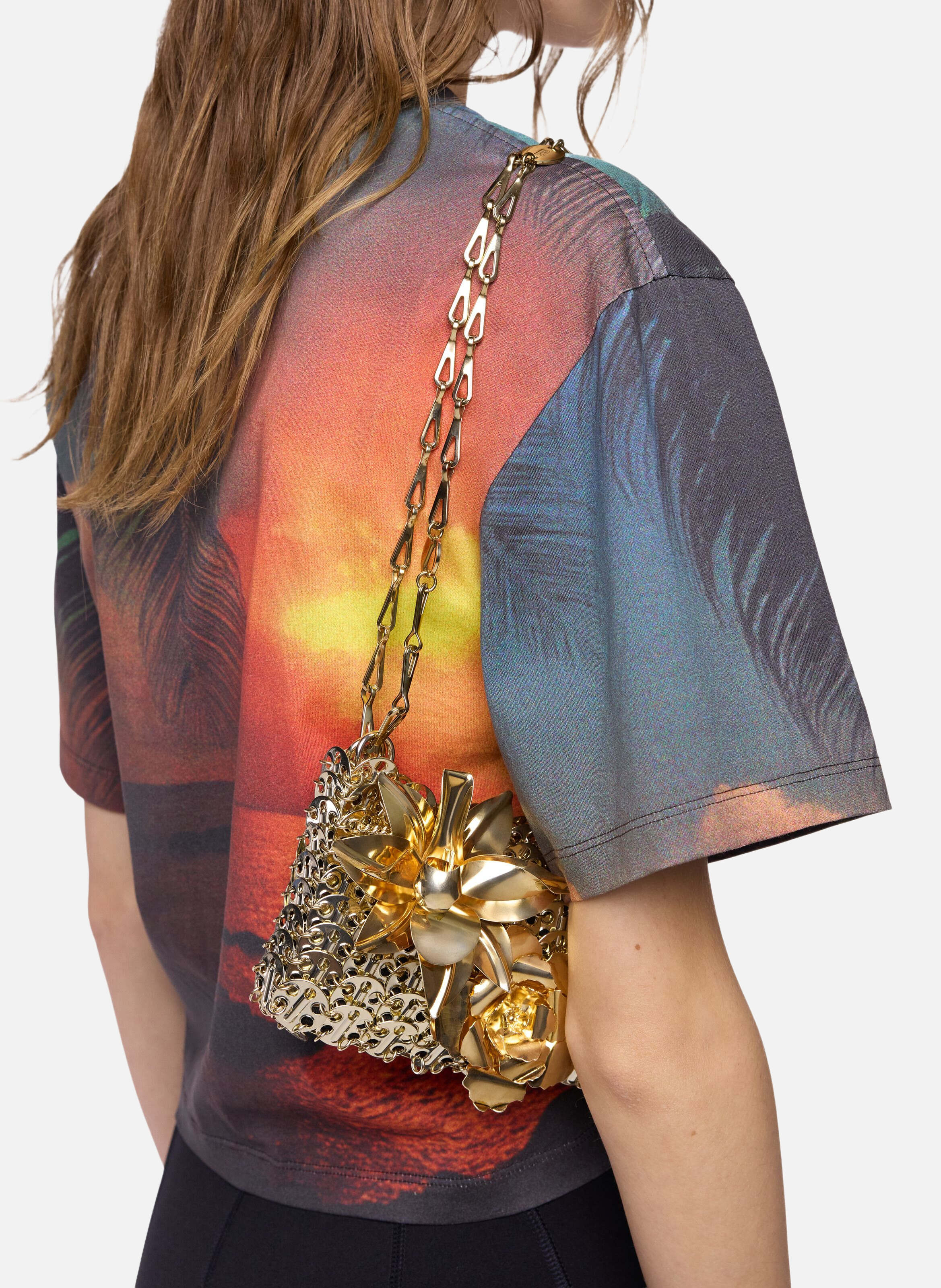 Sac 1969 nano avec détail fleur en métal ton sur ton RABANNE Doré