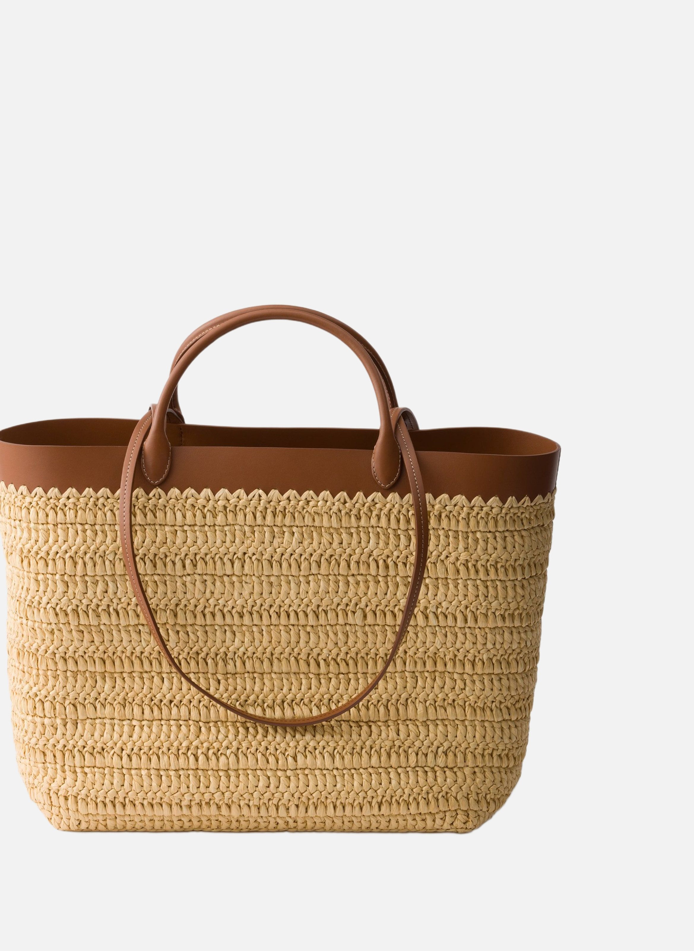 Cabas de taille moyenne en crochet et cuir PRADA Beige