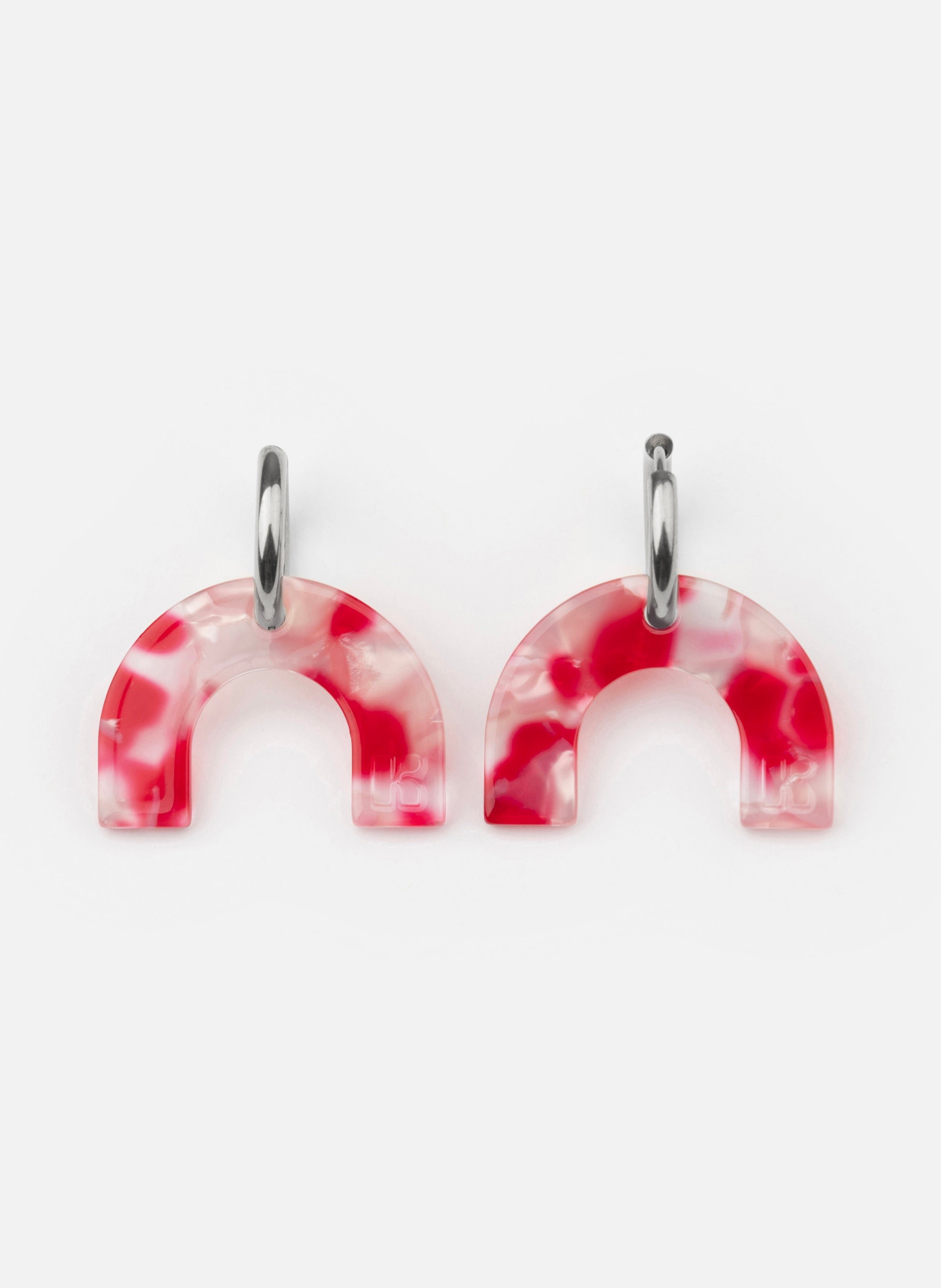 Boucles d'oreilles arc-en-ciel avec anneaux en acier inoxydable argenté KURAGE GINZA Rouge