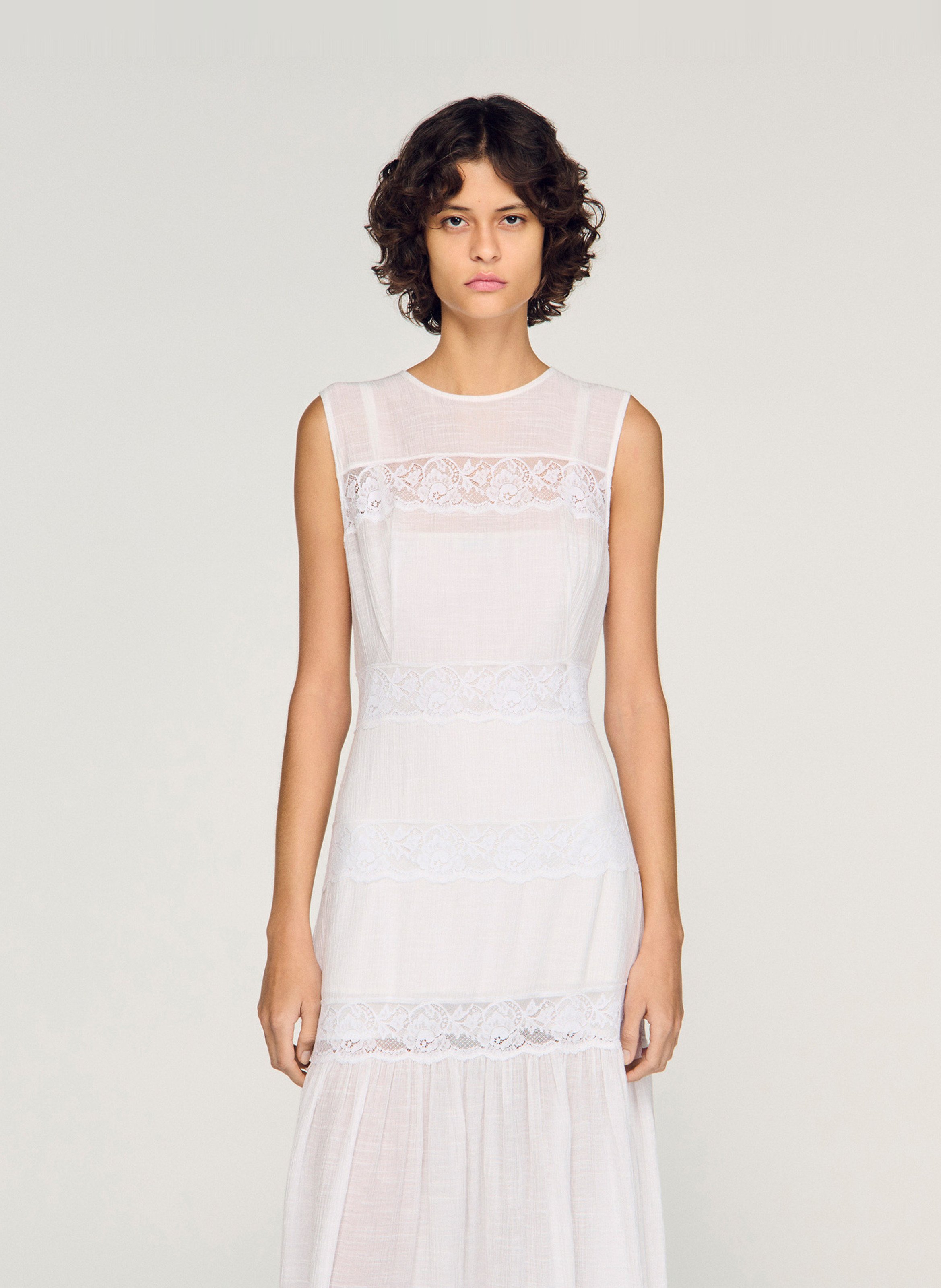 Robe longue col rond SANDRO Blanc