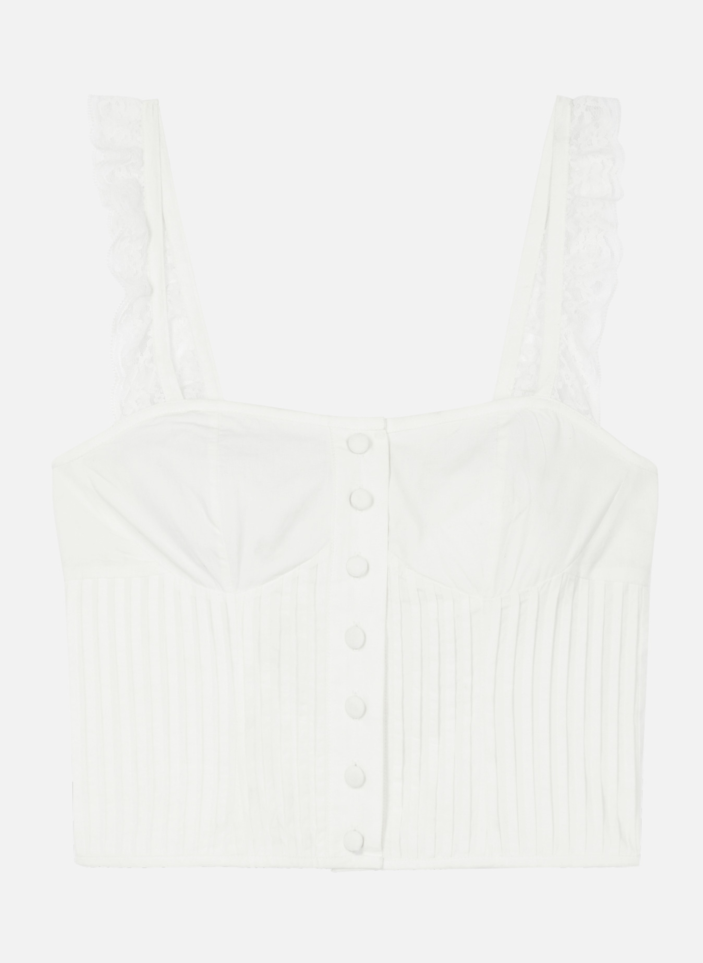 Top en coton avec bretelles en dentelle volantée THE KOOPLES Blanc