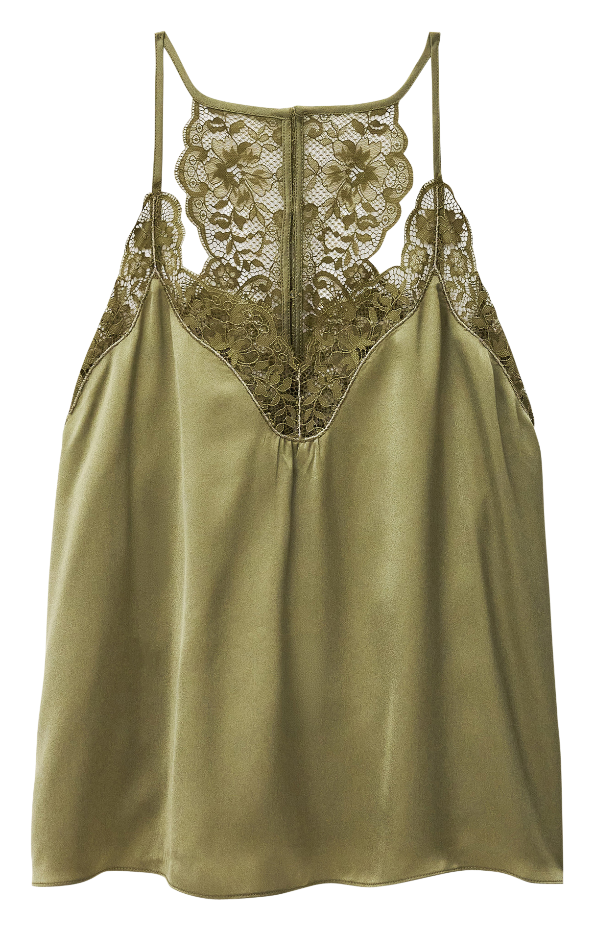 Top sans manches satin à dentelle corina BA&SH Kaki