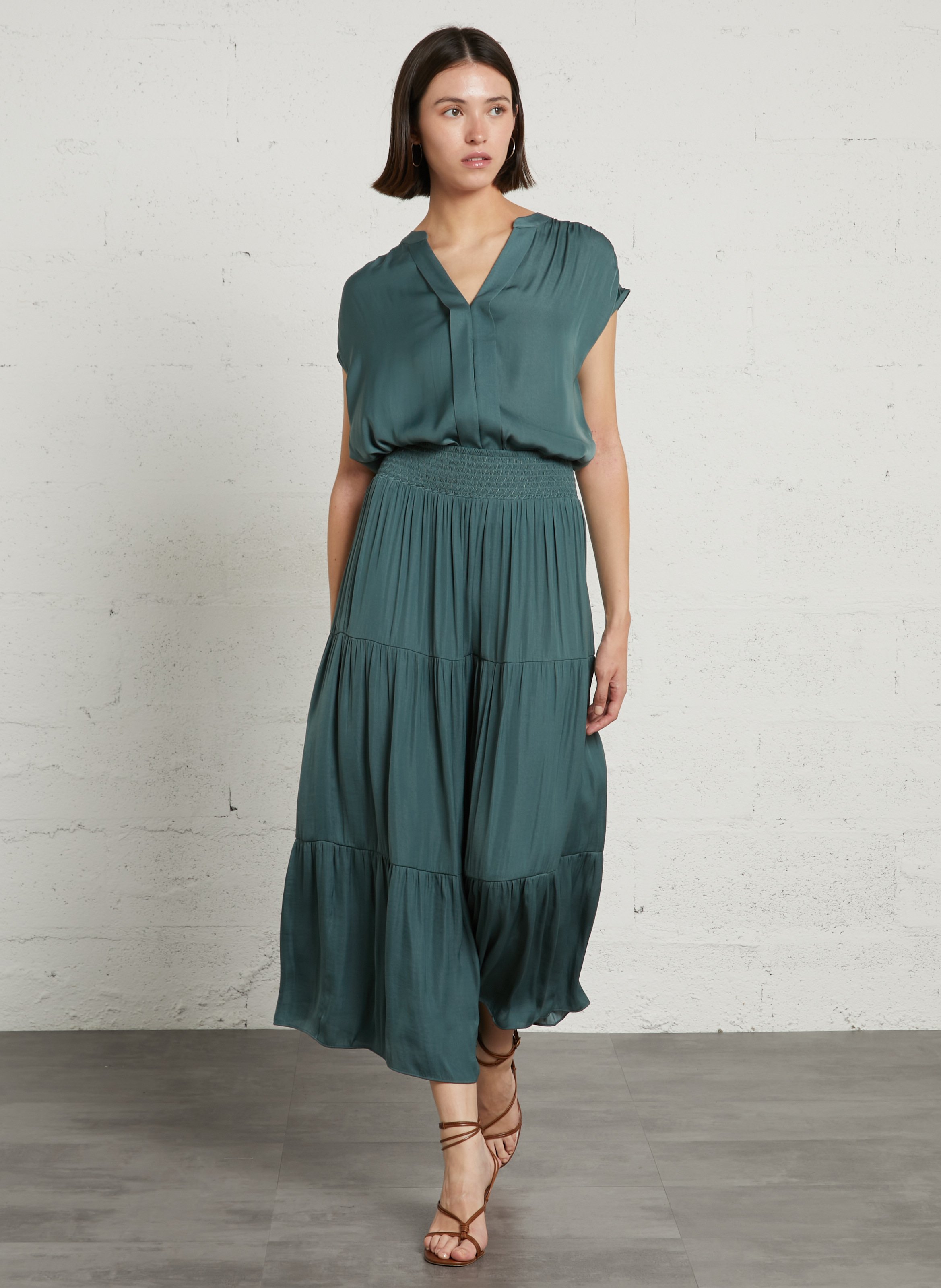Top oversize col v satiné miss MAISON 123 Bleu