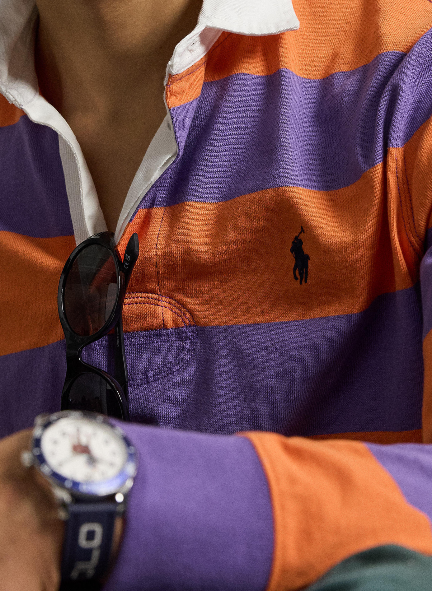 Polo rayé manches longues en coton | Violet POLO RALPH LAUREN Homme