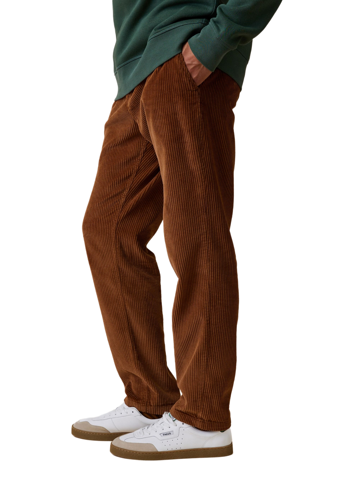 Pantalon droit en velours côtelé FAGUO Marron