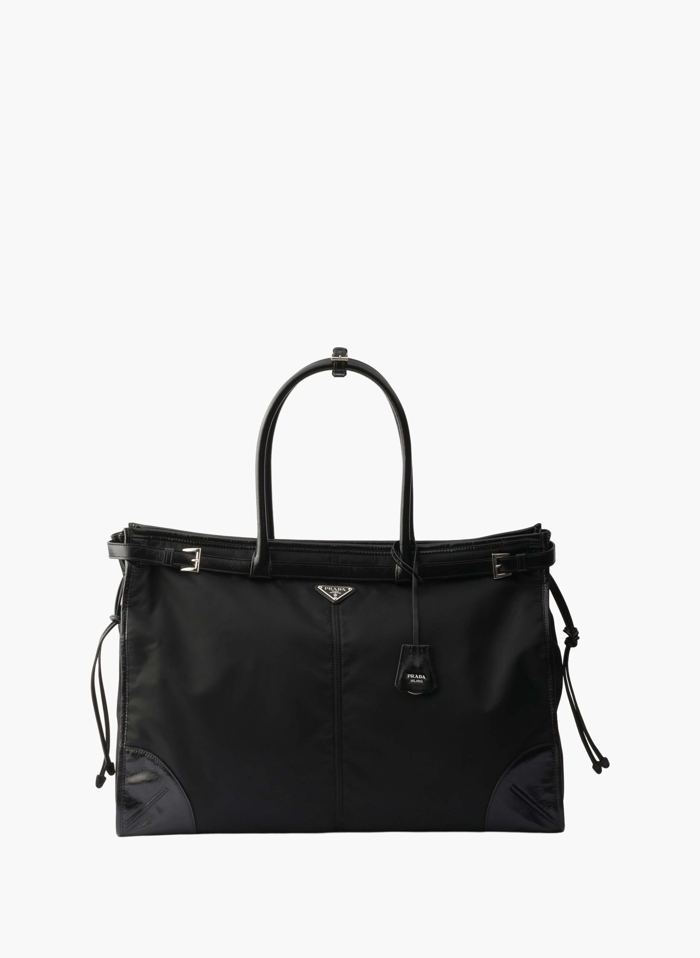 Sac cabas prada bonnie en re-nylon et cuir PRADA Noir
