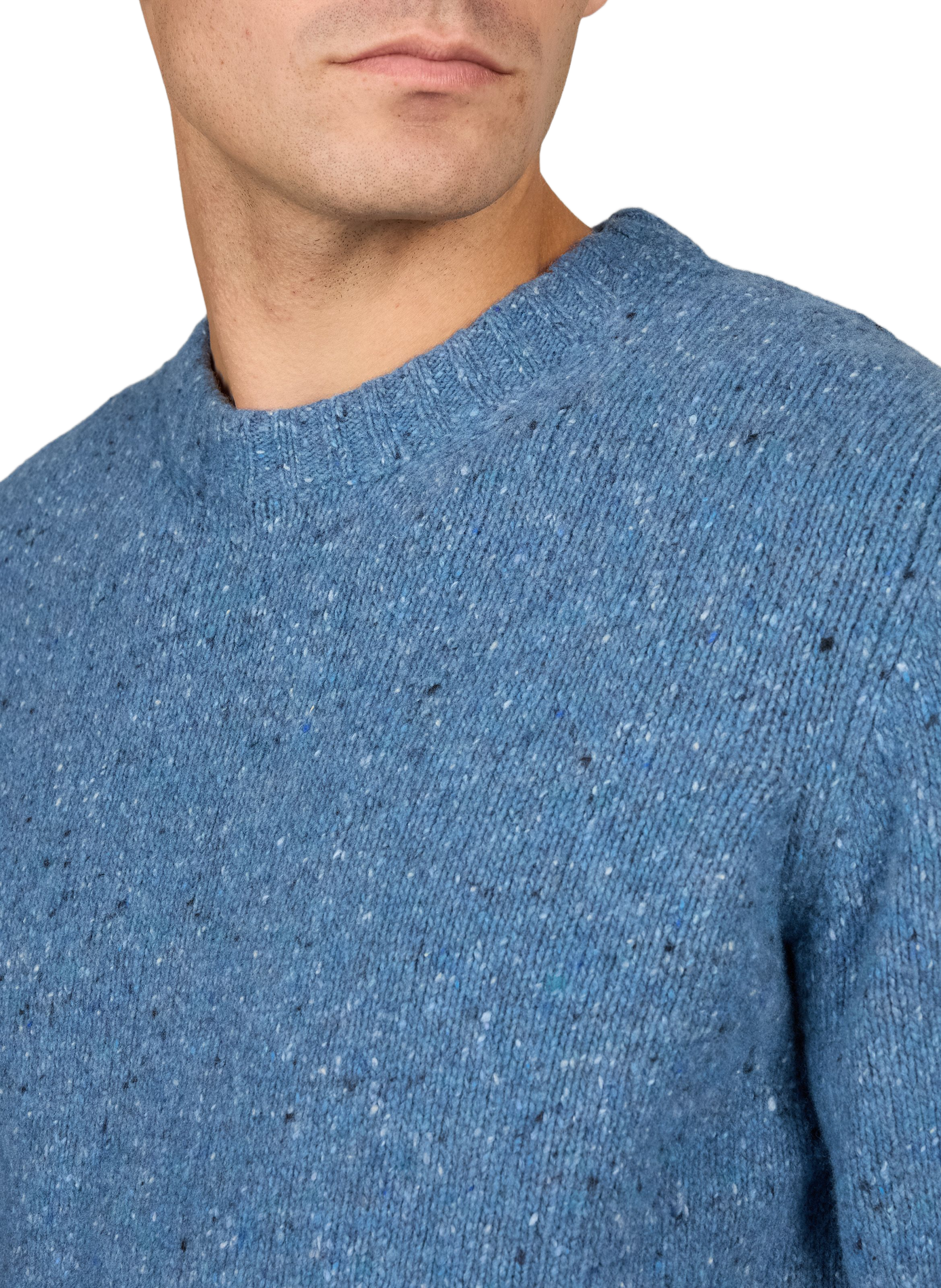 Pull col rond droit moucheté en laine mélangée LAFAURIE Bleu