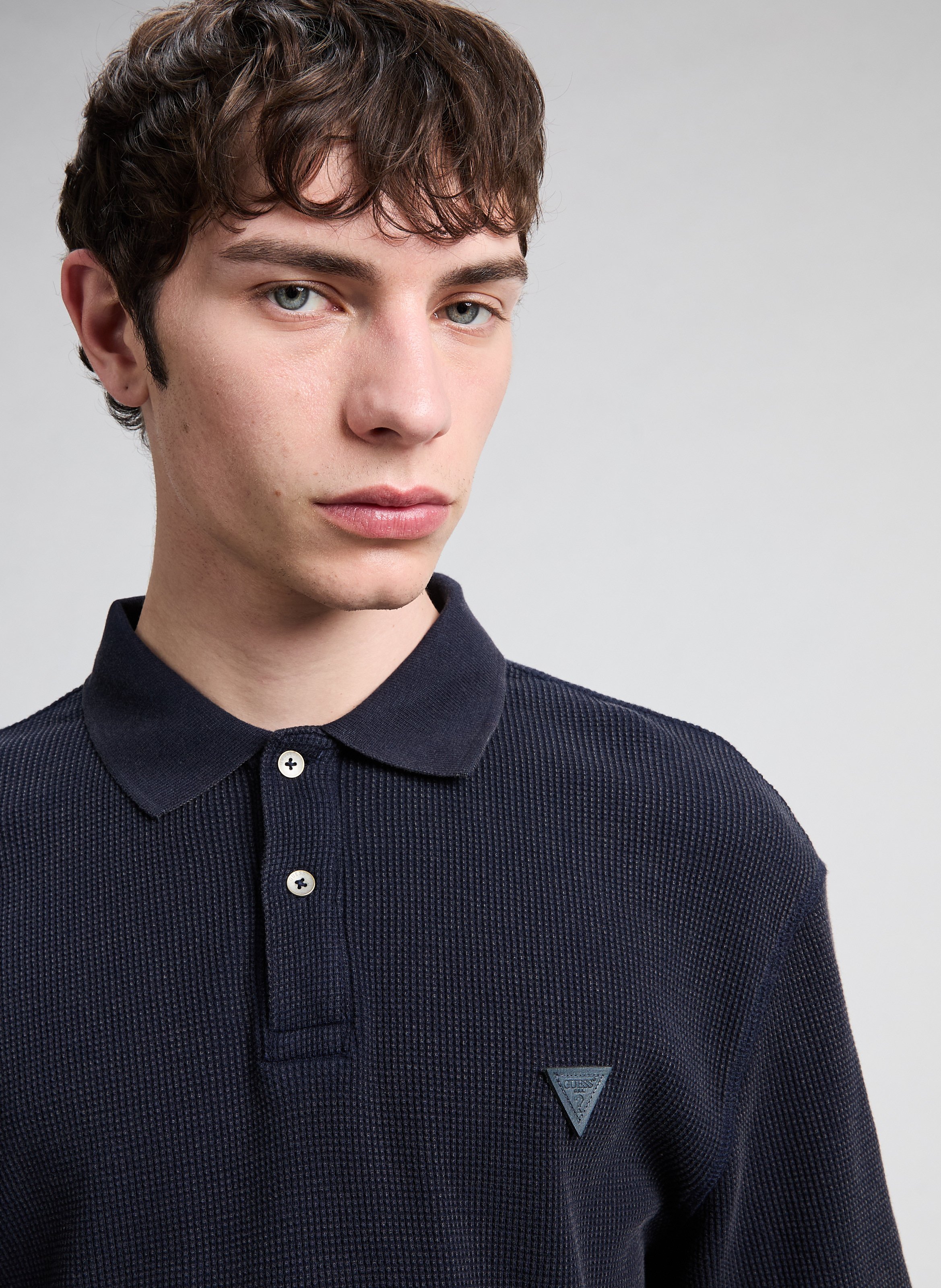 Polo texturé en coton GUESS Bleu