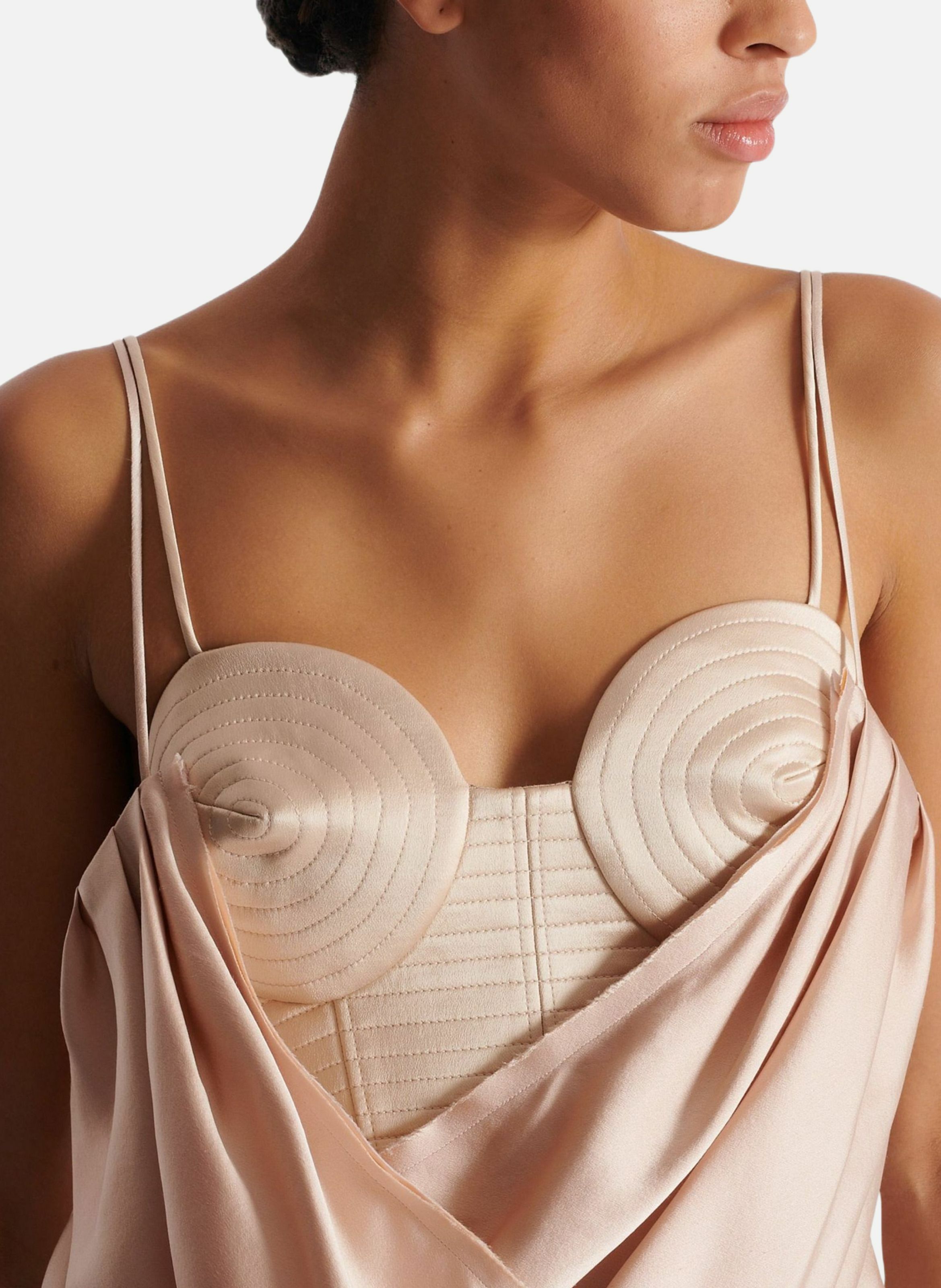 Bustier à fines bretelles en satin BALMAIN Beige
