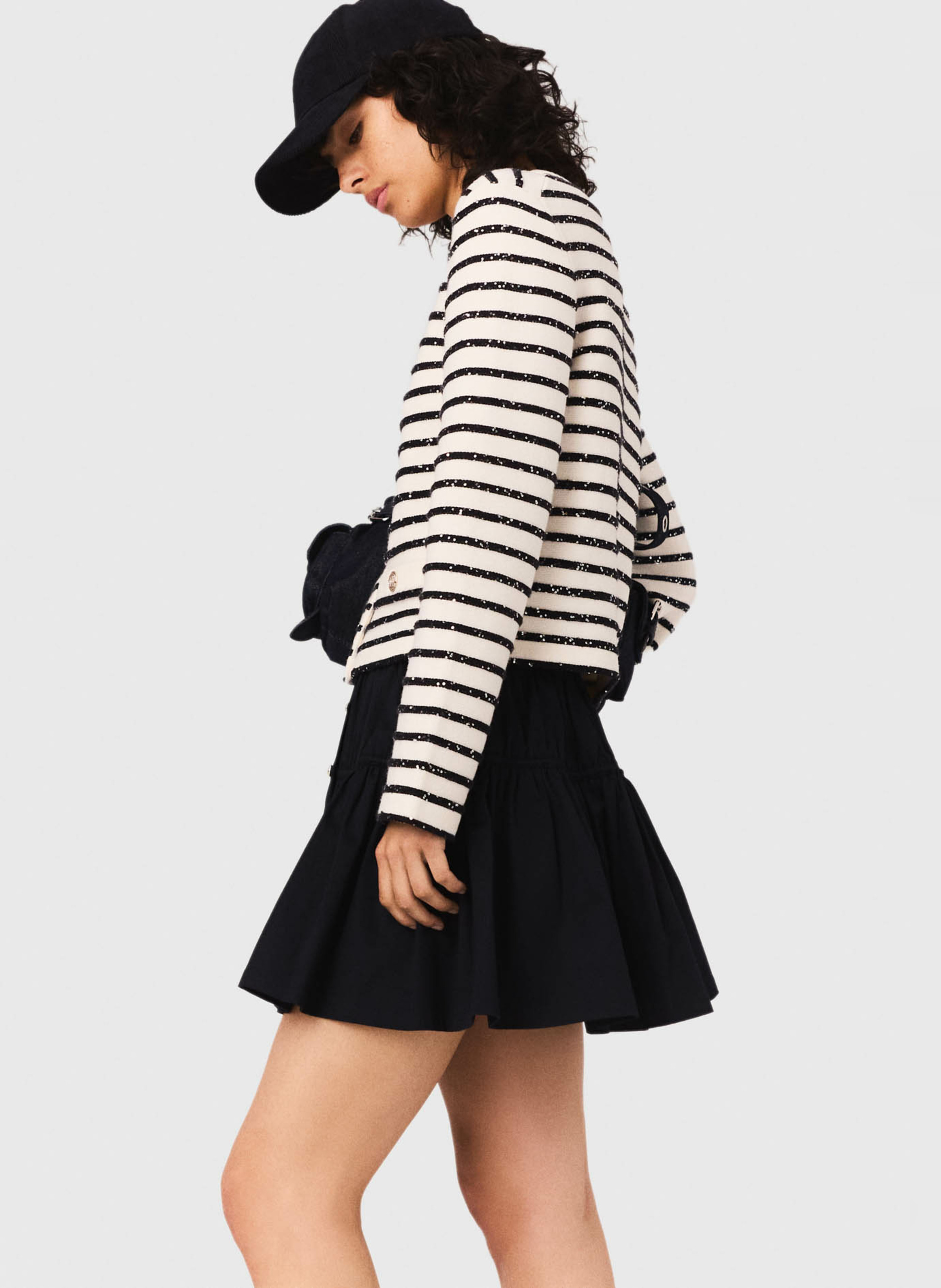 Gilet col rond rayé MAJE Blanc