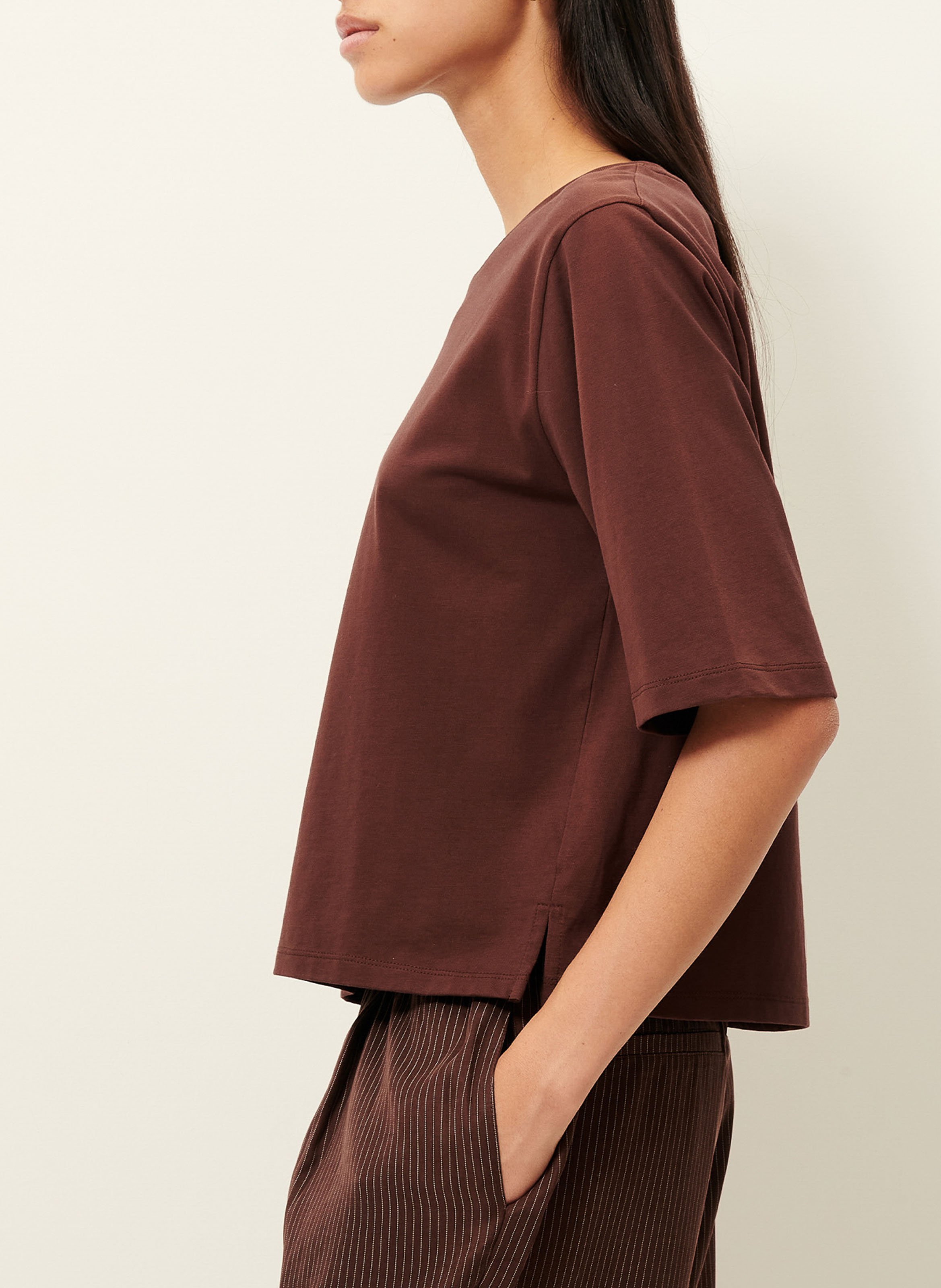 Tee-shirt ample à col rond en coton serge SESSUN Marron