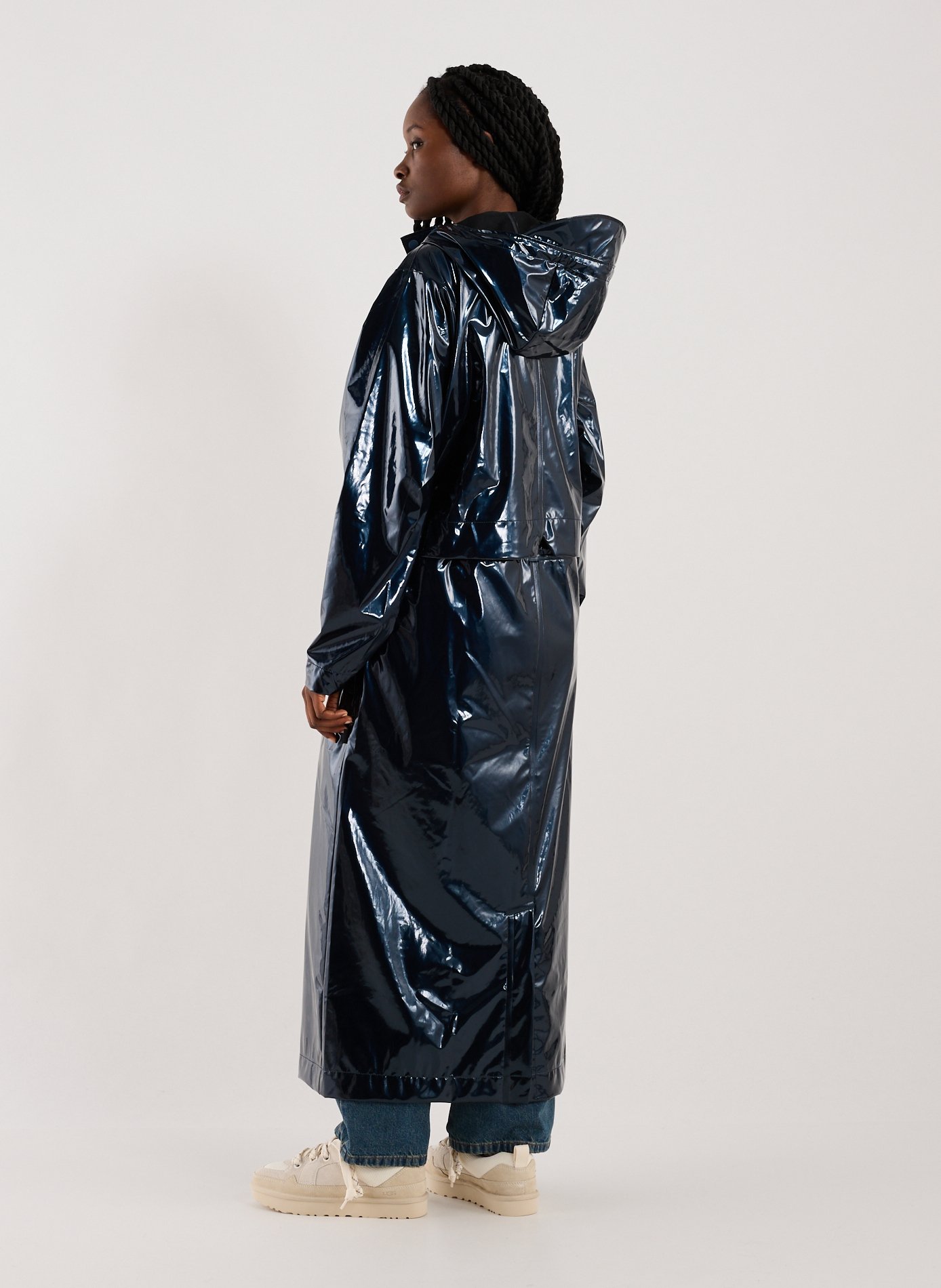 Long vinyl effect coat RAINS Blue