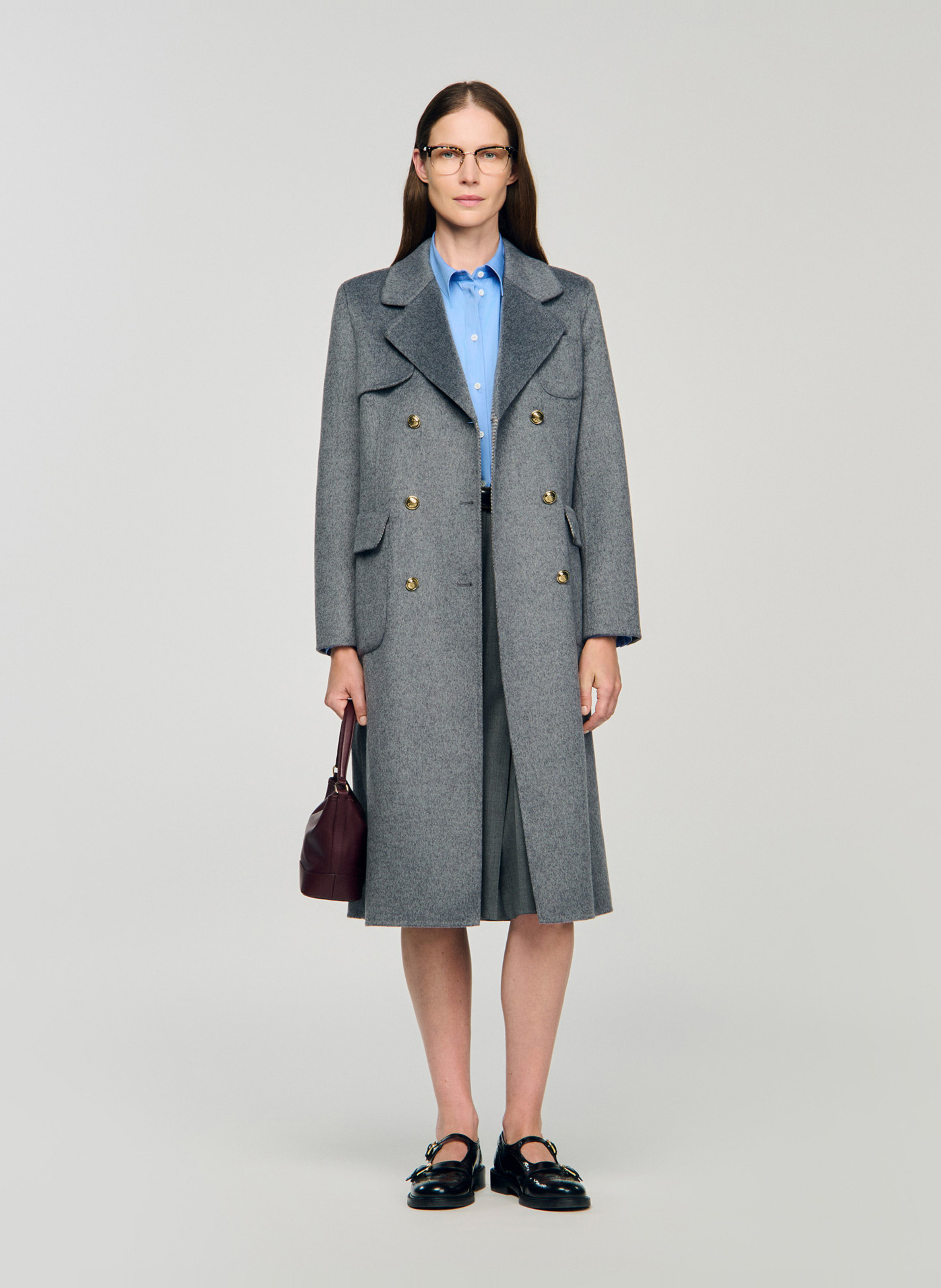 Manteau long en laine mélangée SANDRO Gris