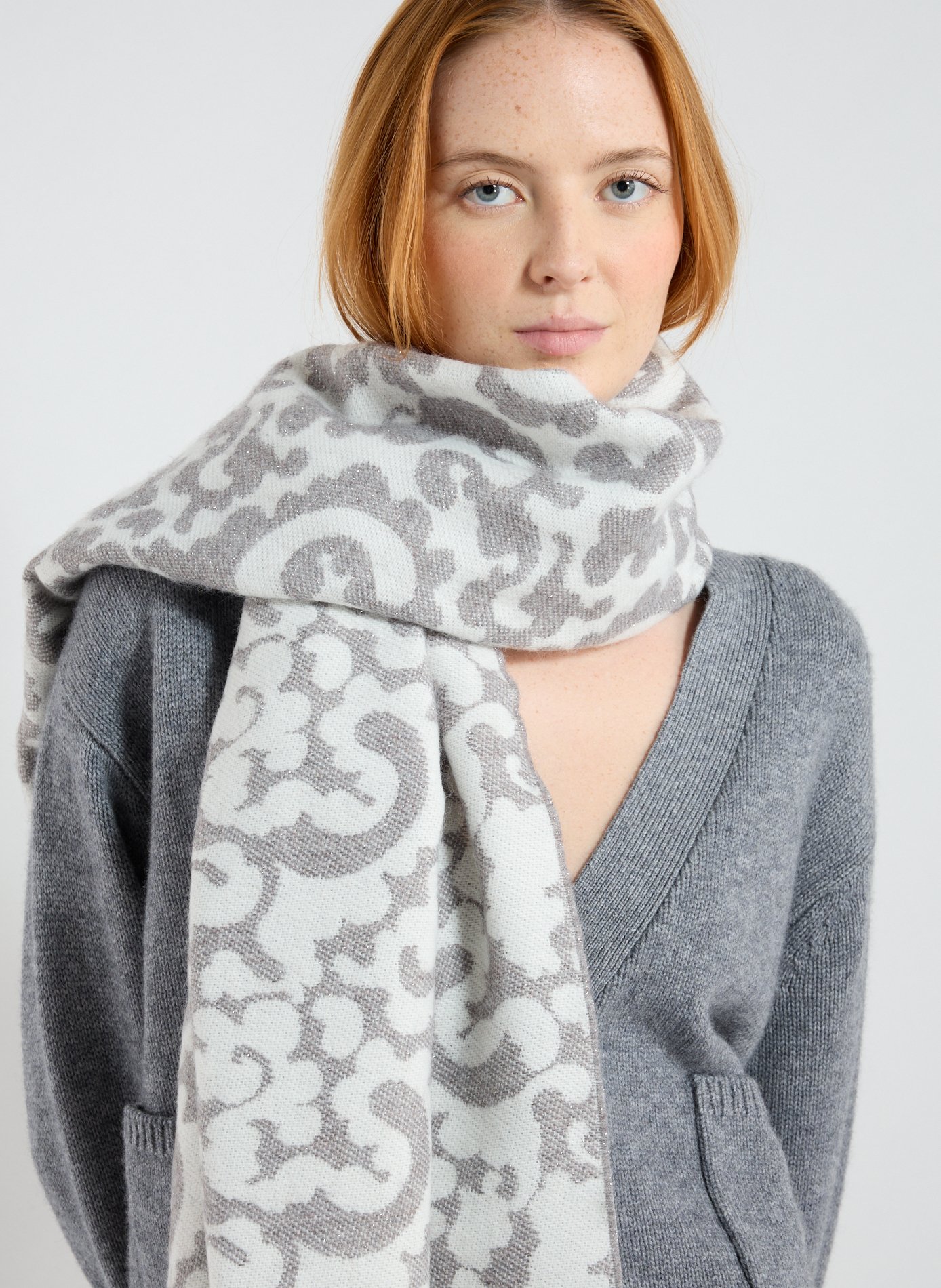 Jacquard-print scarf AU PRINTEMPS PARIS Grey