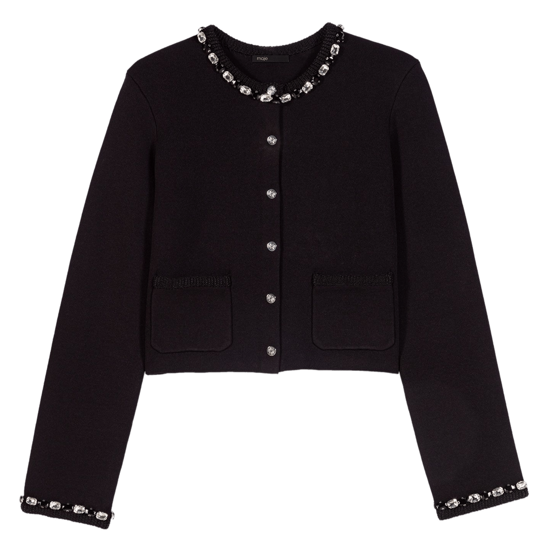 Cardigan droit col rond en maille MAJE Noir
