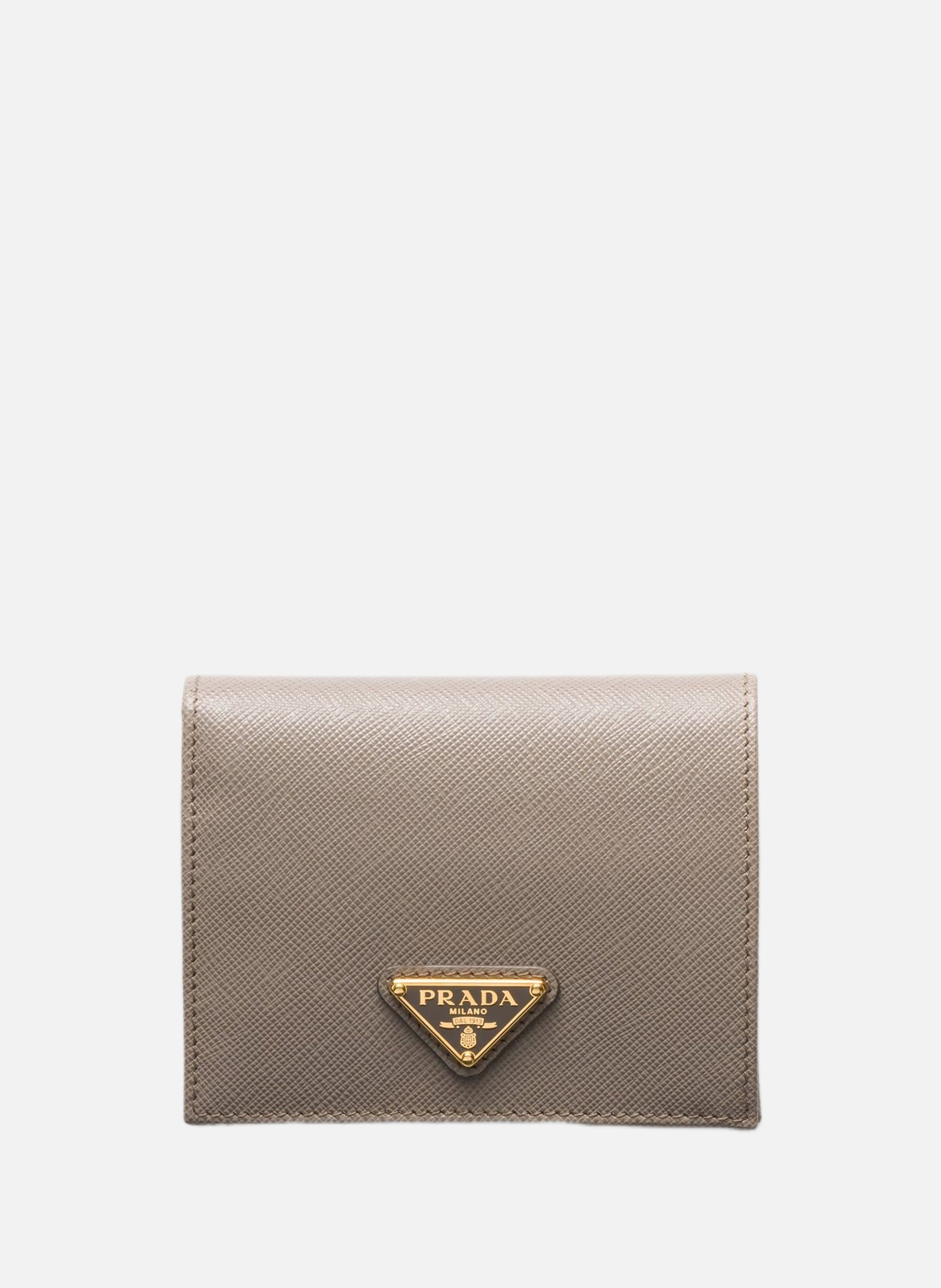 PRADA Petit portefeuille en cuir saffiano Gris