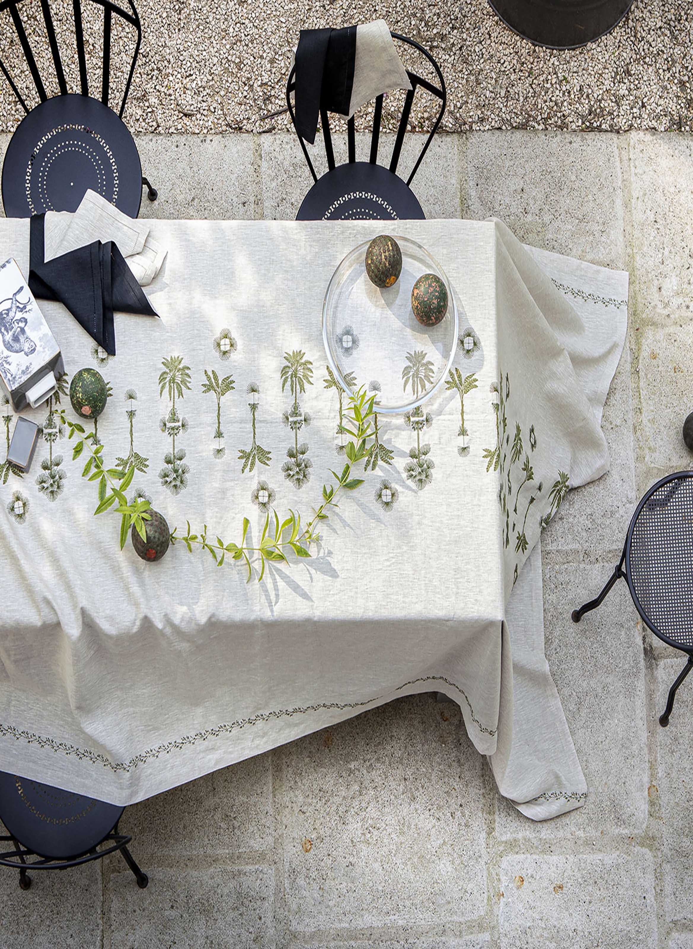 Nappe unie en lin brodé, barbade ALEXANDRE TURPAULT Beige