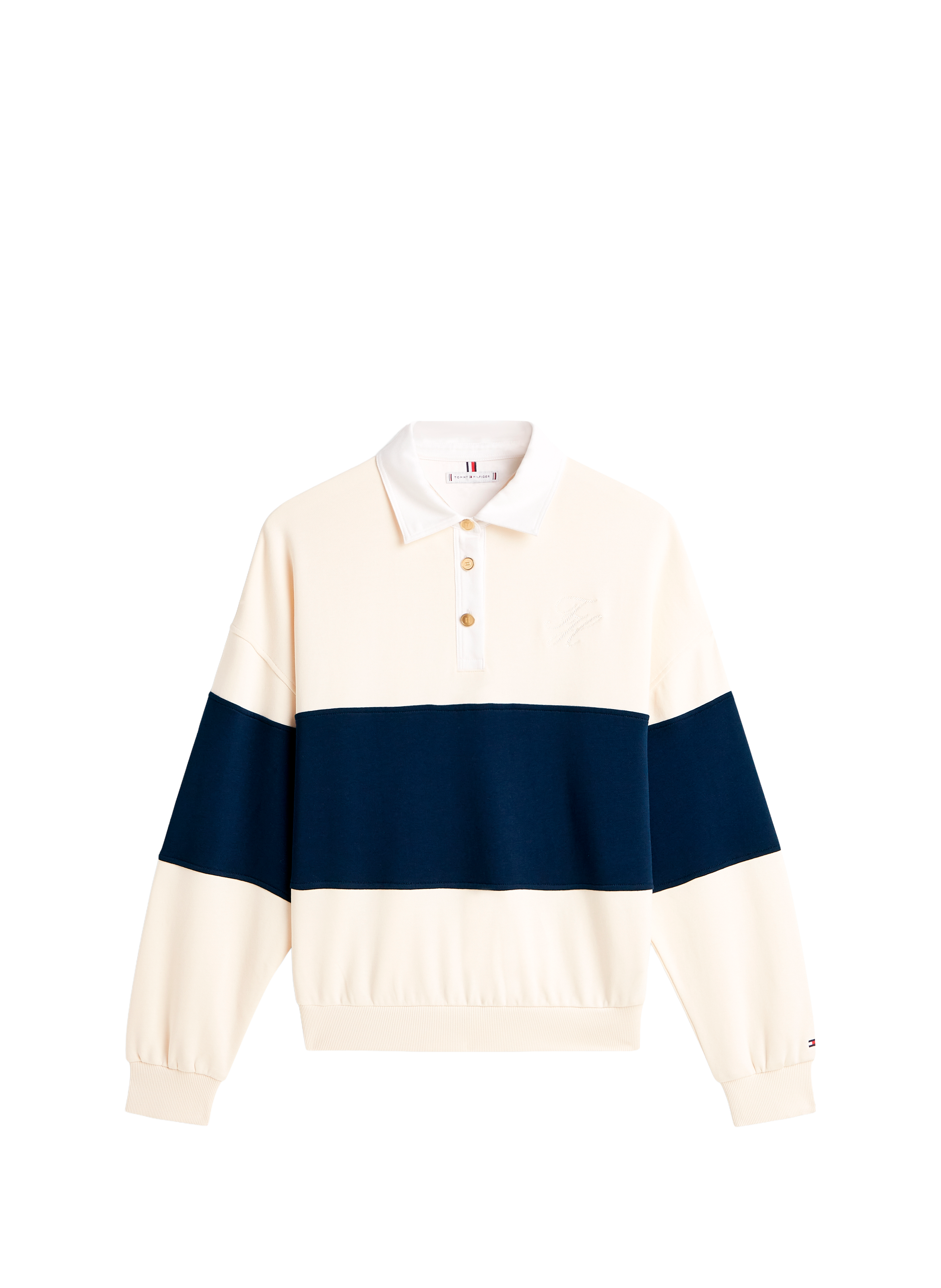 Pull ample à col boutonné en coton mélangé TOMMY HILFIGER Beige