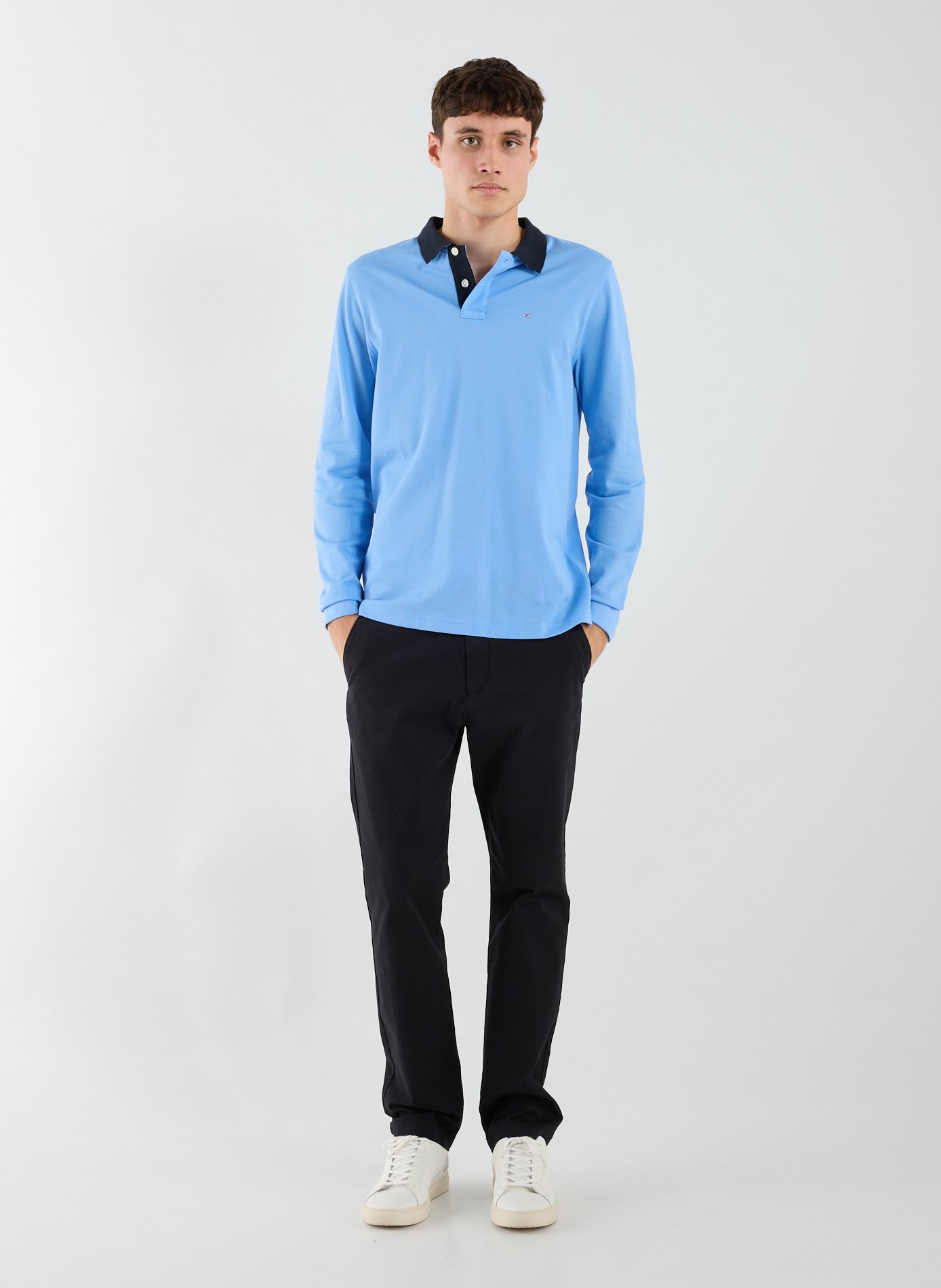 Long-sleeved cotton polo shirt EDEN PARK Blue