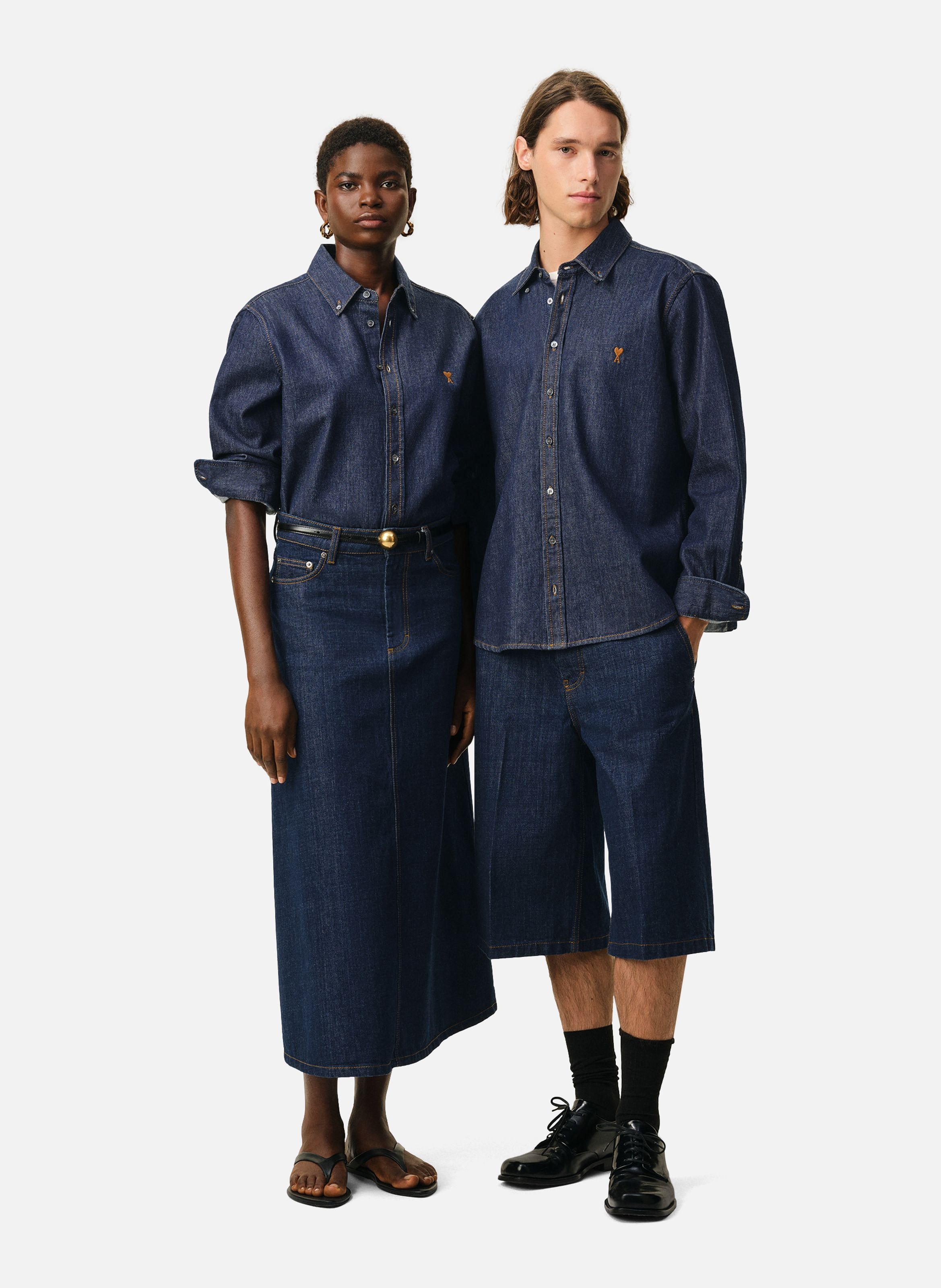 Chemise denim ami de coeur unisexe en coton AMI PARIS Bleu