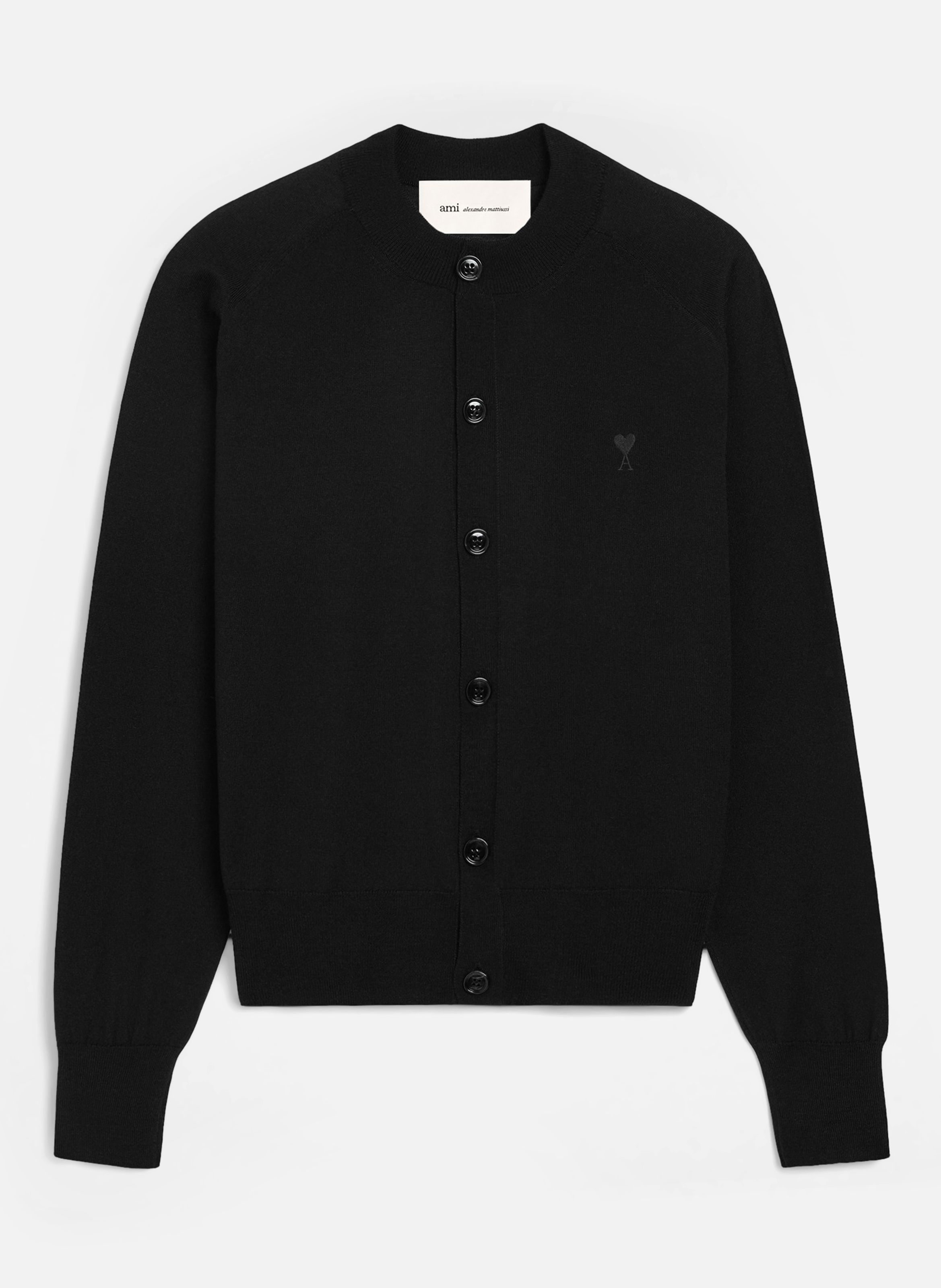 Cardigan col rond avec ami de coeur en laine AMI PARIS Noir