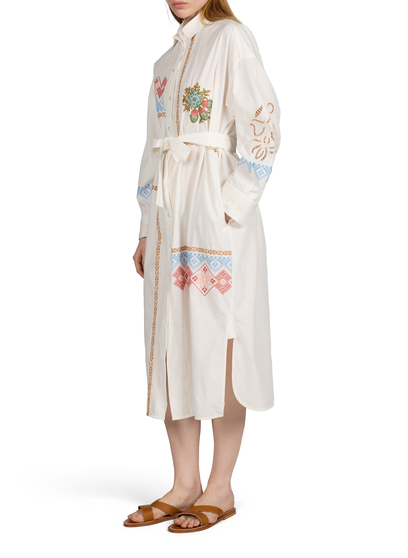 Robe midi chemise broderie en coton MAX MARA WEEK END Blanc
