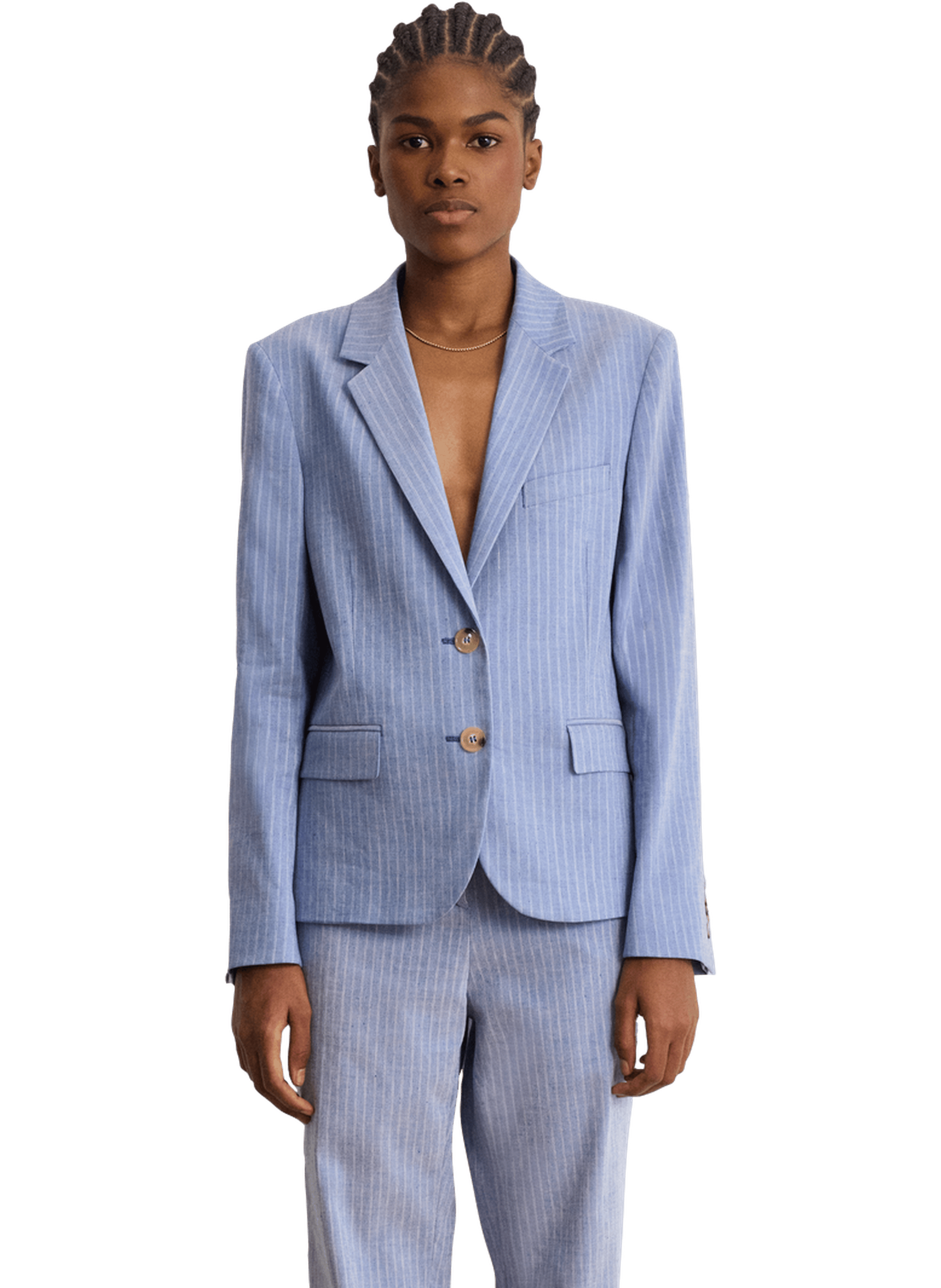 Veste de tailleur à rayures en lin mélangé - marwa PABLO Bleu