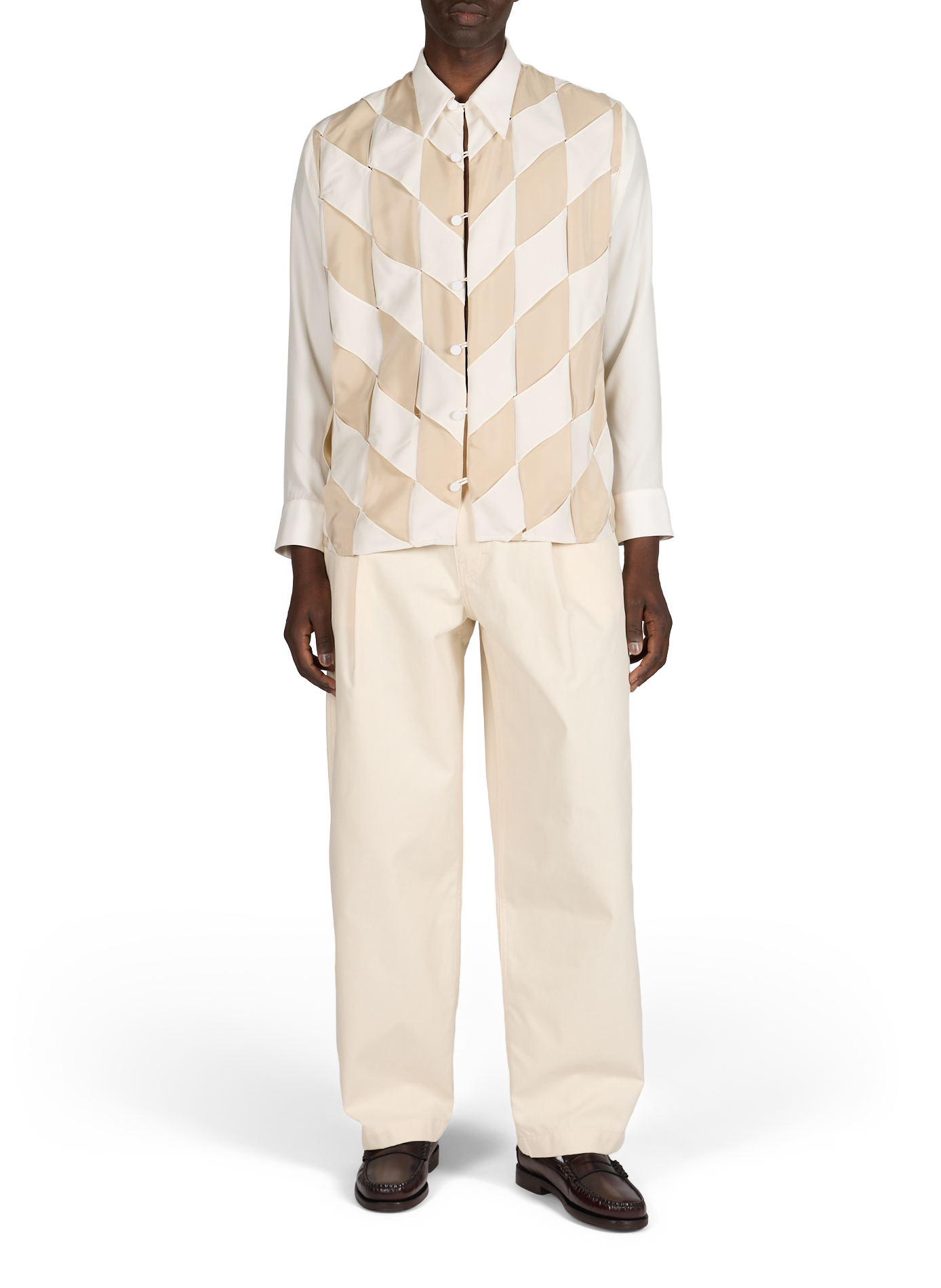 Chemise Confuso à carreaux superposés en soie CAMPILLO Beige