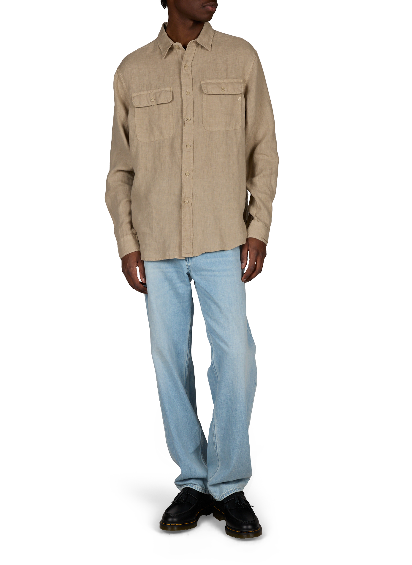 Gerade Leinenhemd mit Taschen REPLAY Khaki