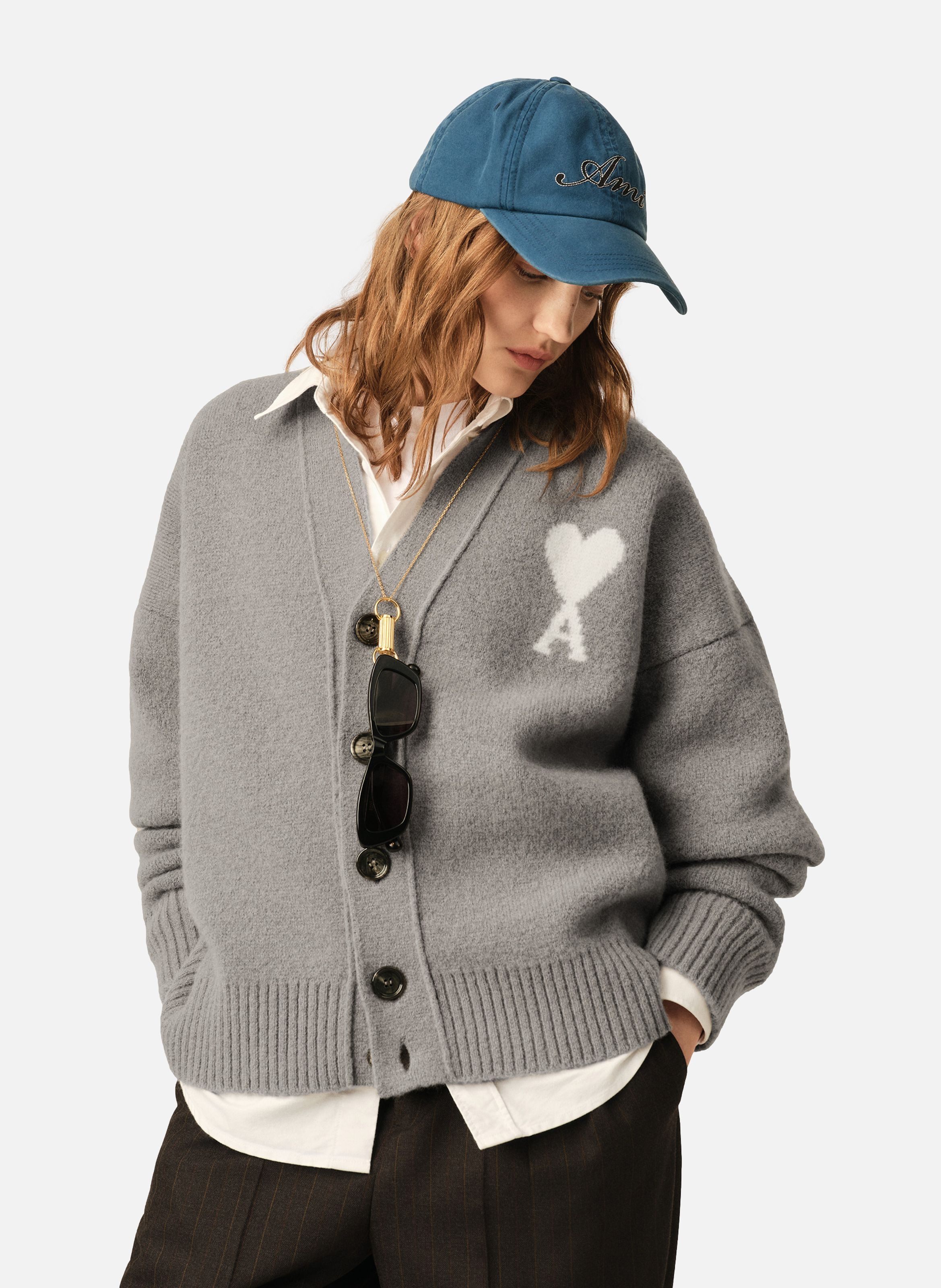 Cardigan unisexe en alpaga ami de coeur AMI PARIS Gris