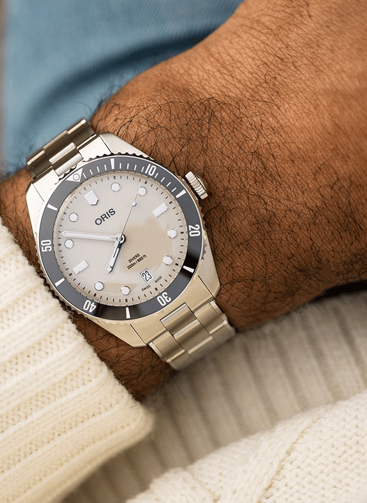 Montre automatique Oris Divers Date en acier inoxydable ORIS Beige