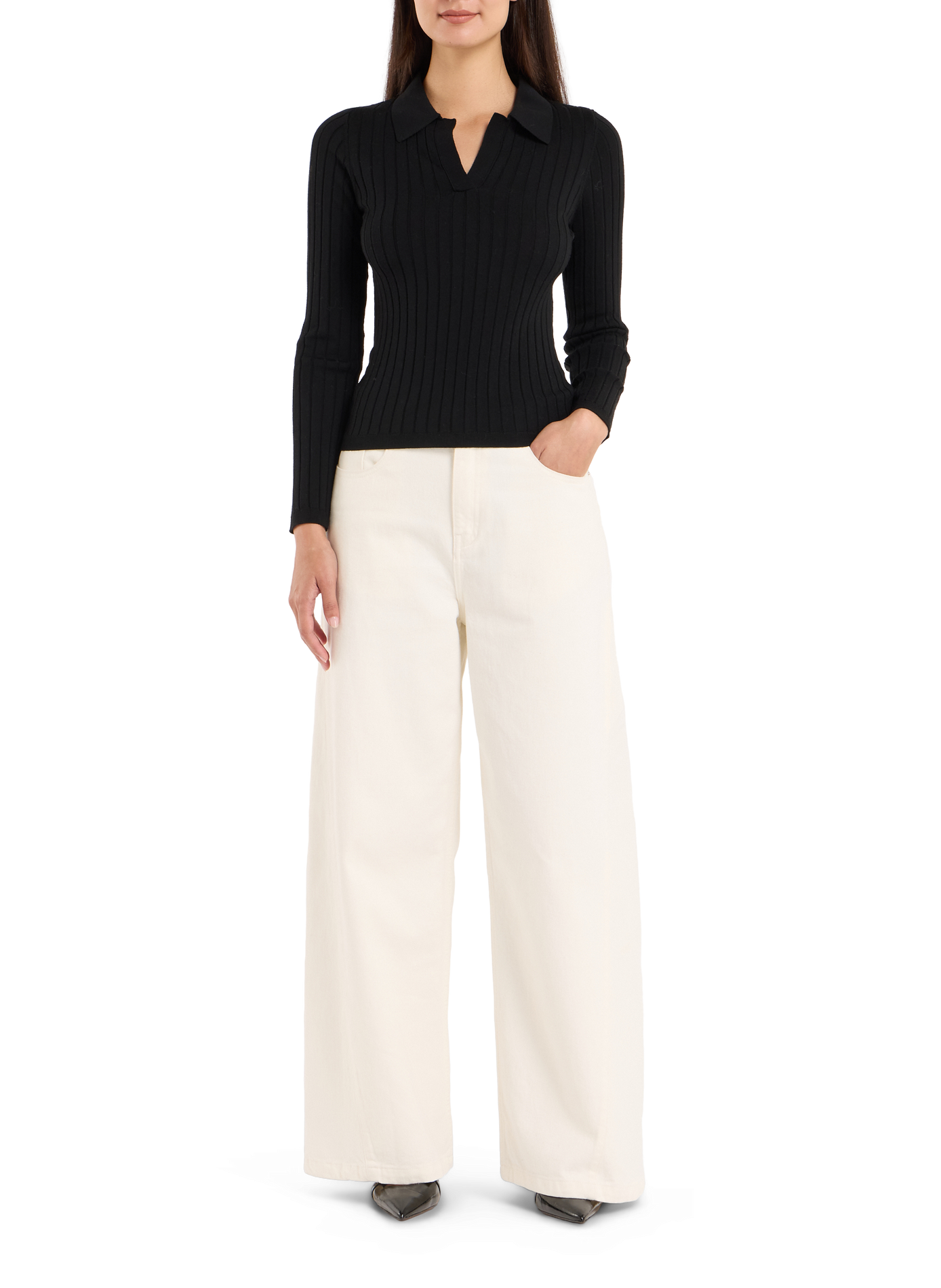 Ribbed wool polo neck sweater SAISON 1865 Black