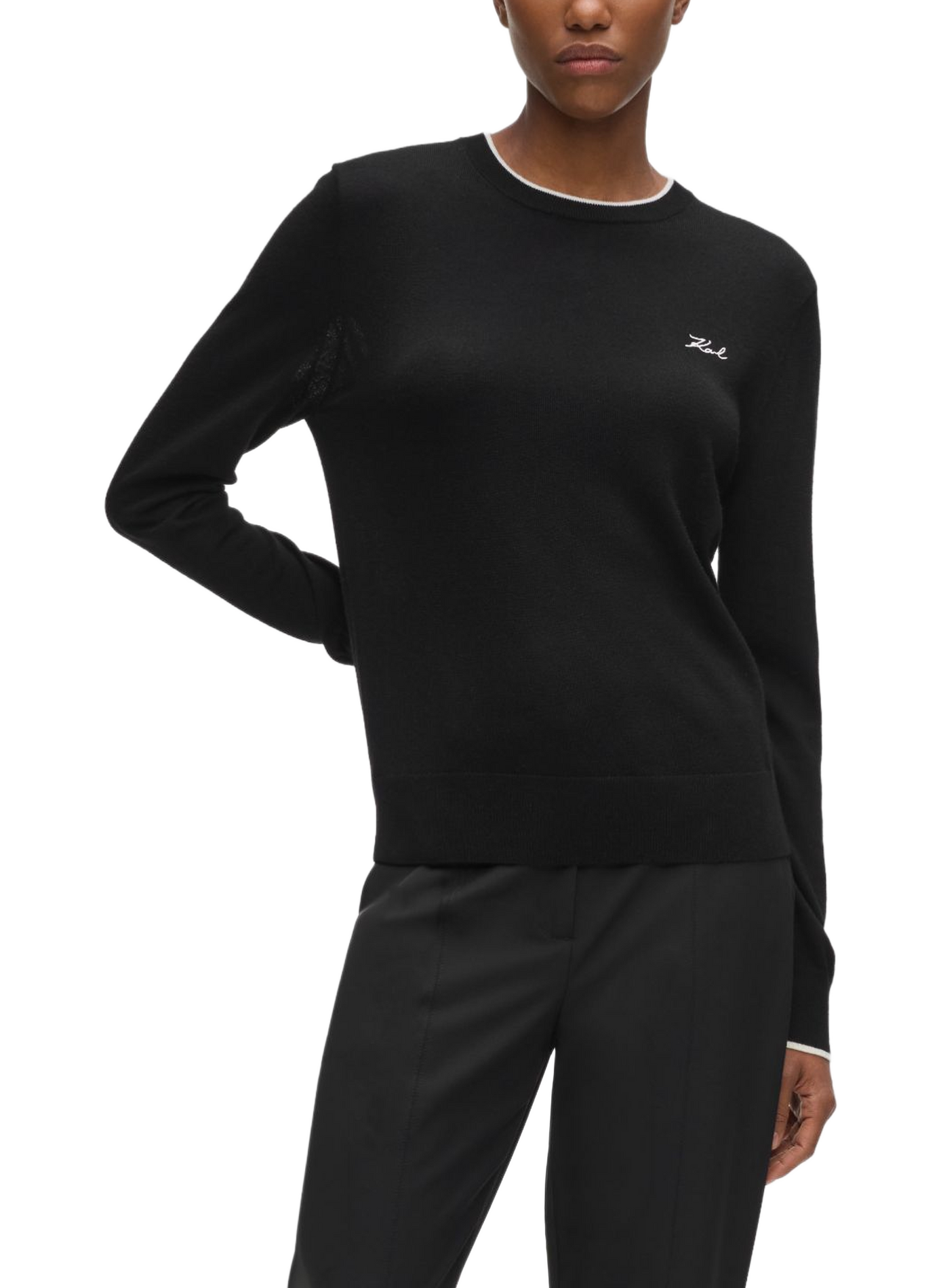 Pull en laine mérinos KARL LAGERFELD Noir