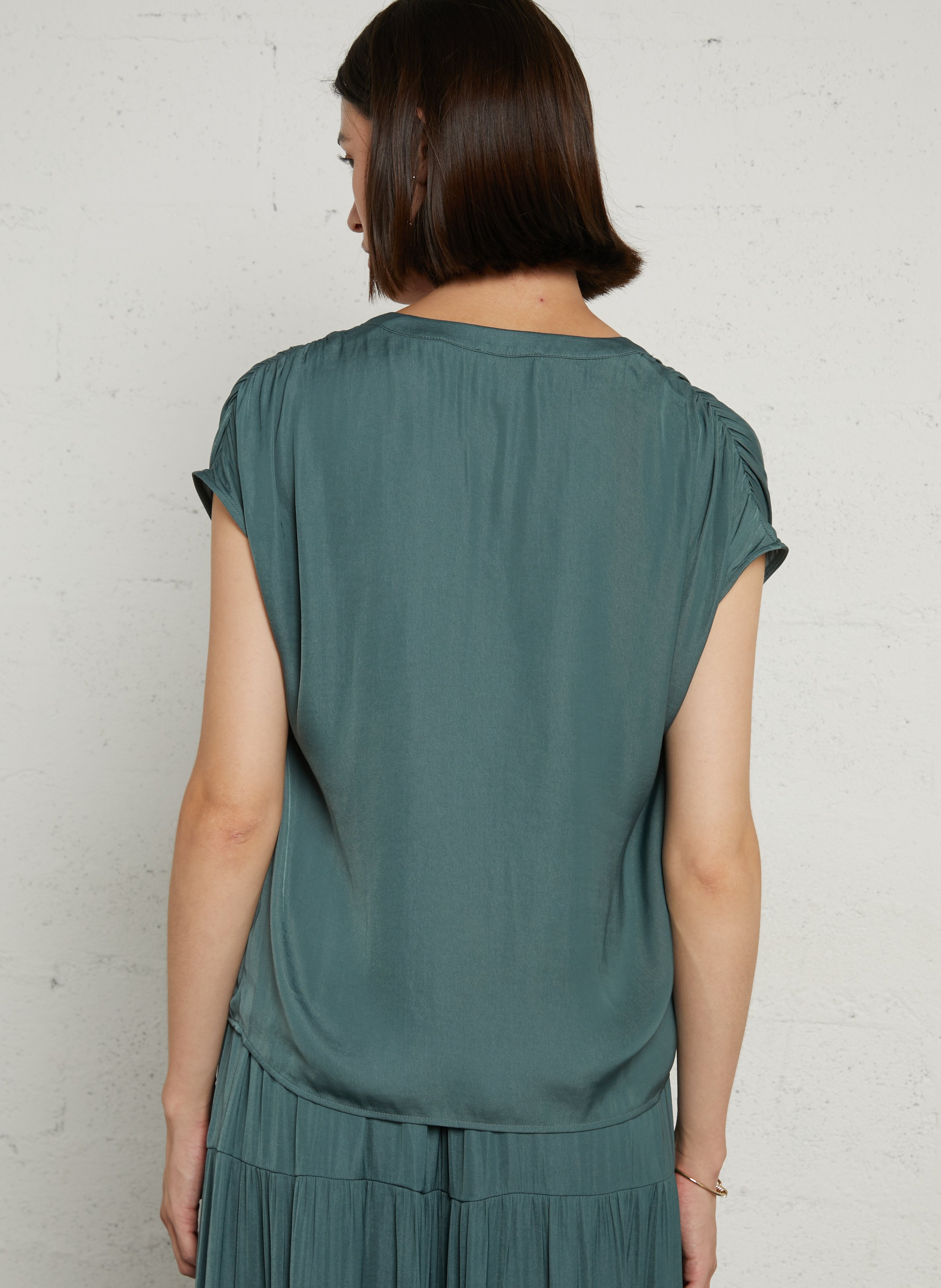 Top oversize col v satiné miss MAISON 123 Bleu