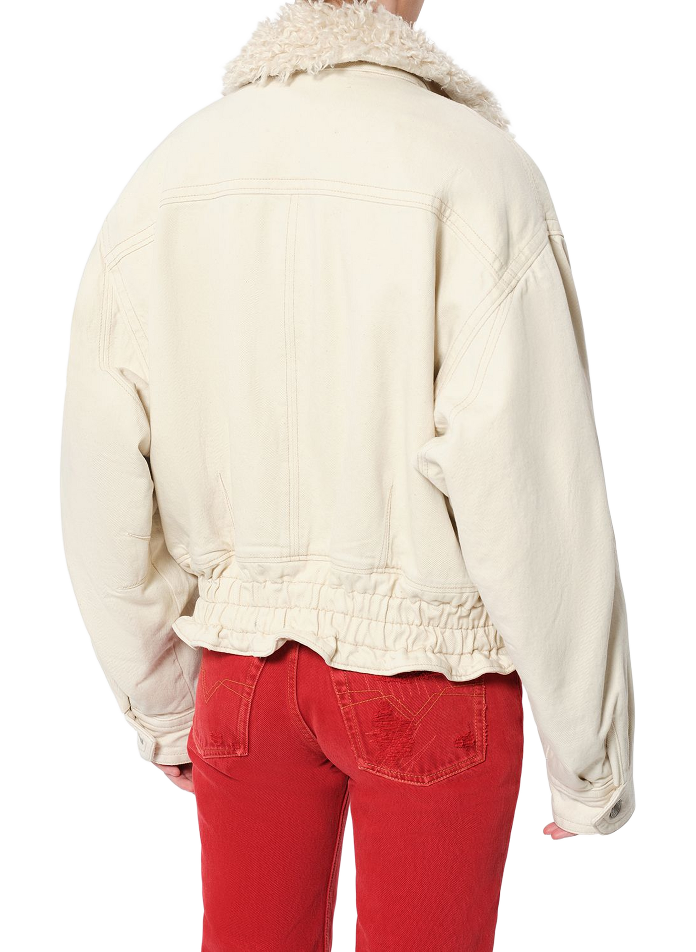 VALINEO denim cotton jacket with shearling collar ISABEL MARANT White
