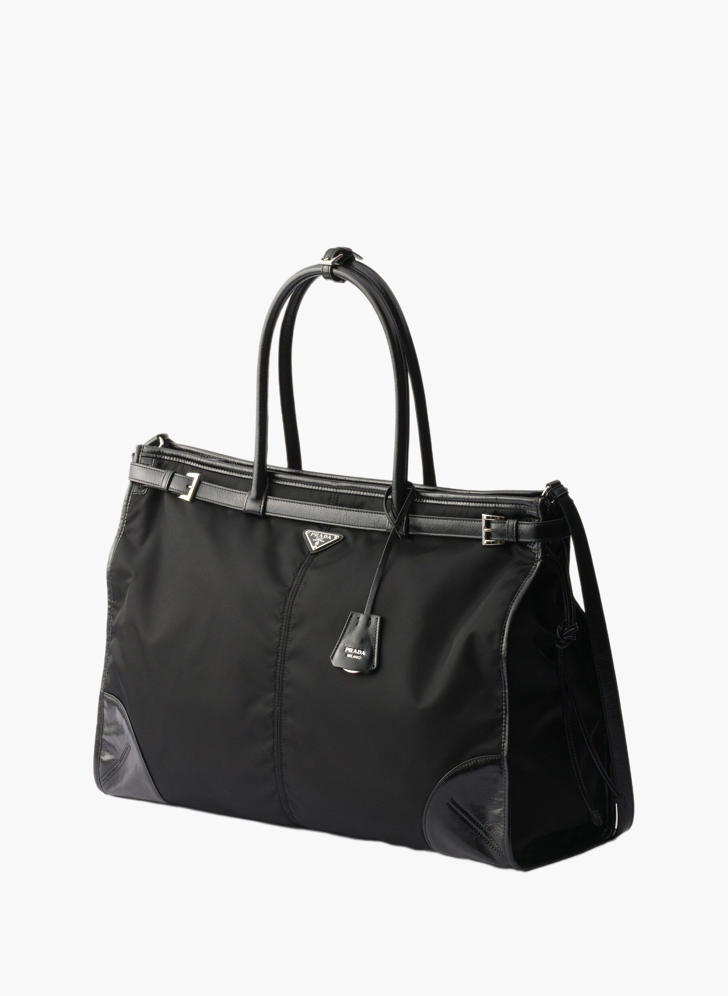 Sac cabas prada bonnie en re-nylon et cuir PRADA Noir