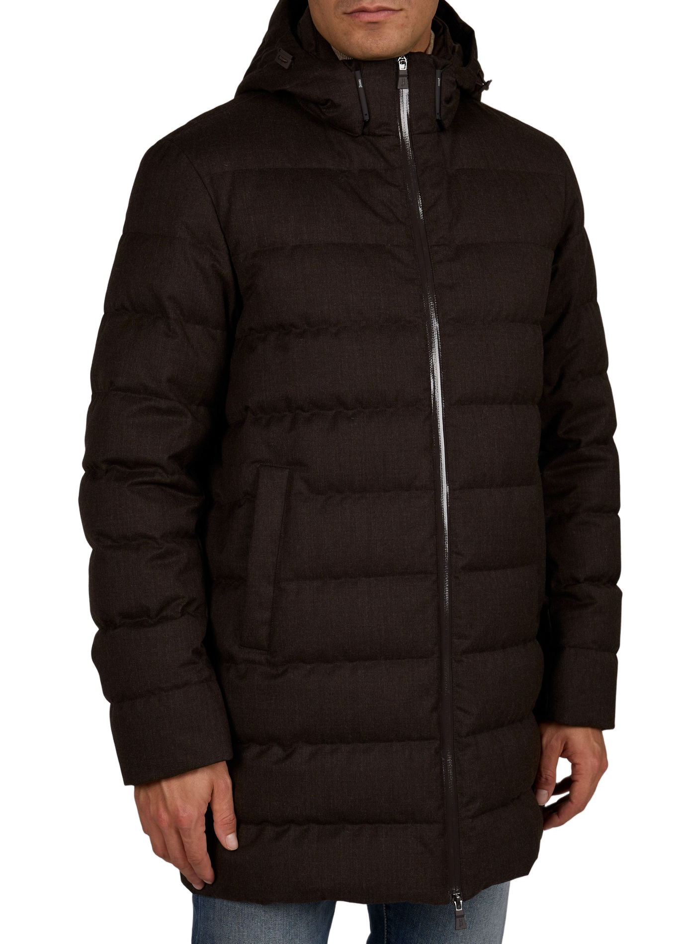 Long quilted hooded puffer jacket HERNO Brown